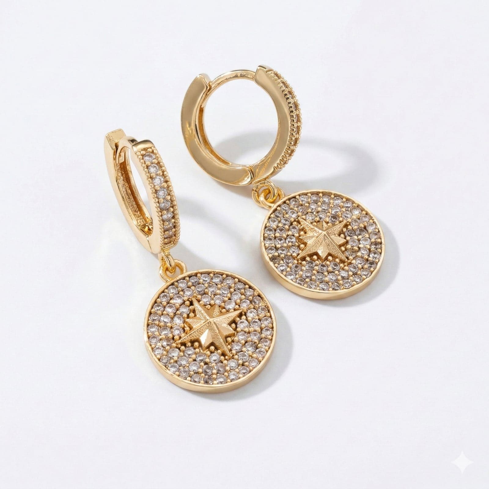 Pole Star Dangle Earrings with Gold Plated Zircon Stone on Brass