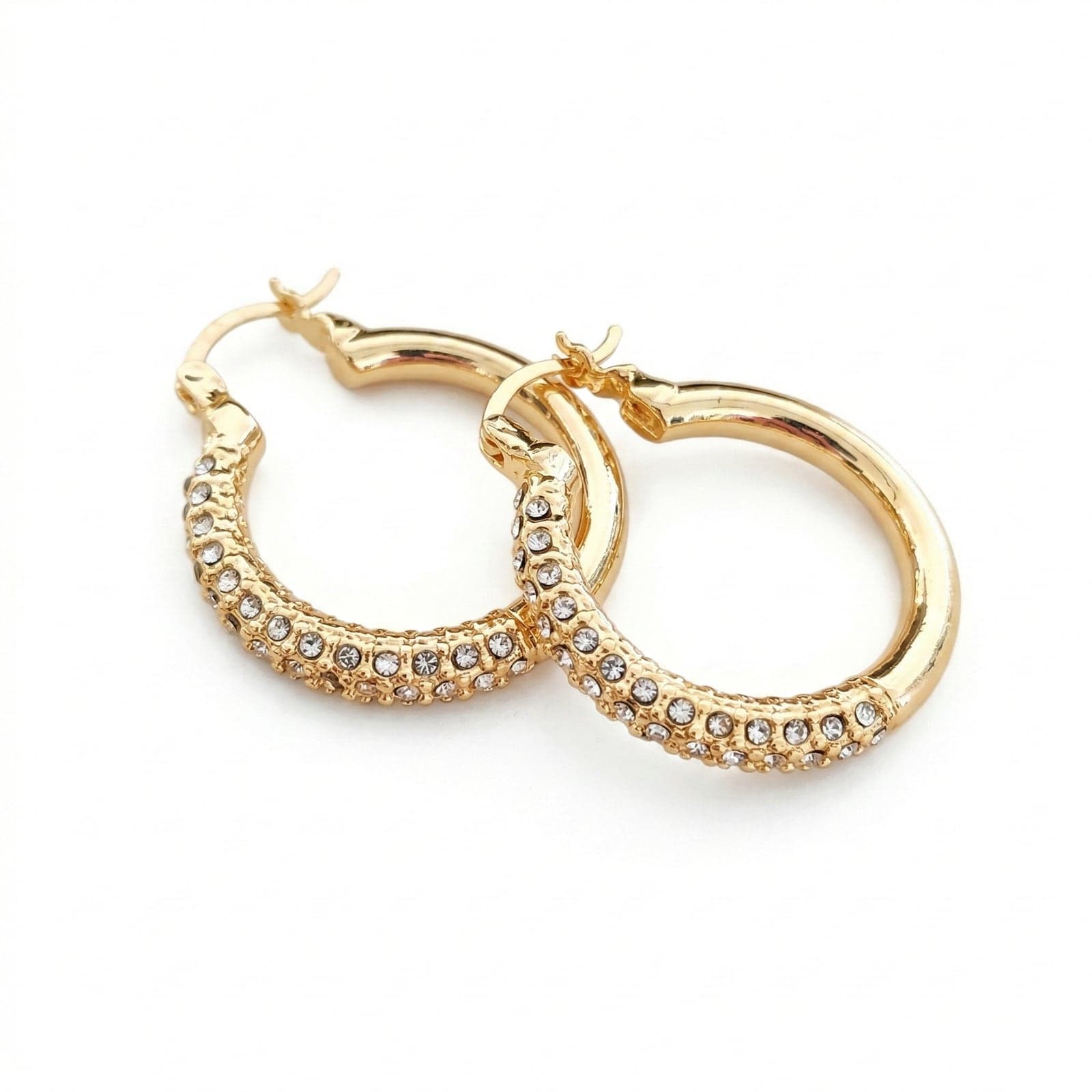 Gold Plated Zircon Stone Row Earrings on Brass