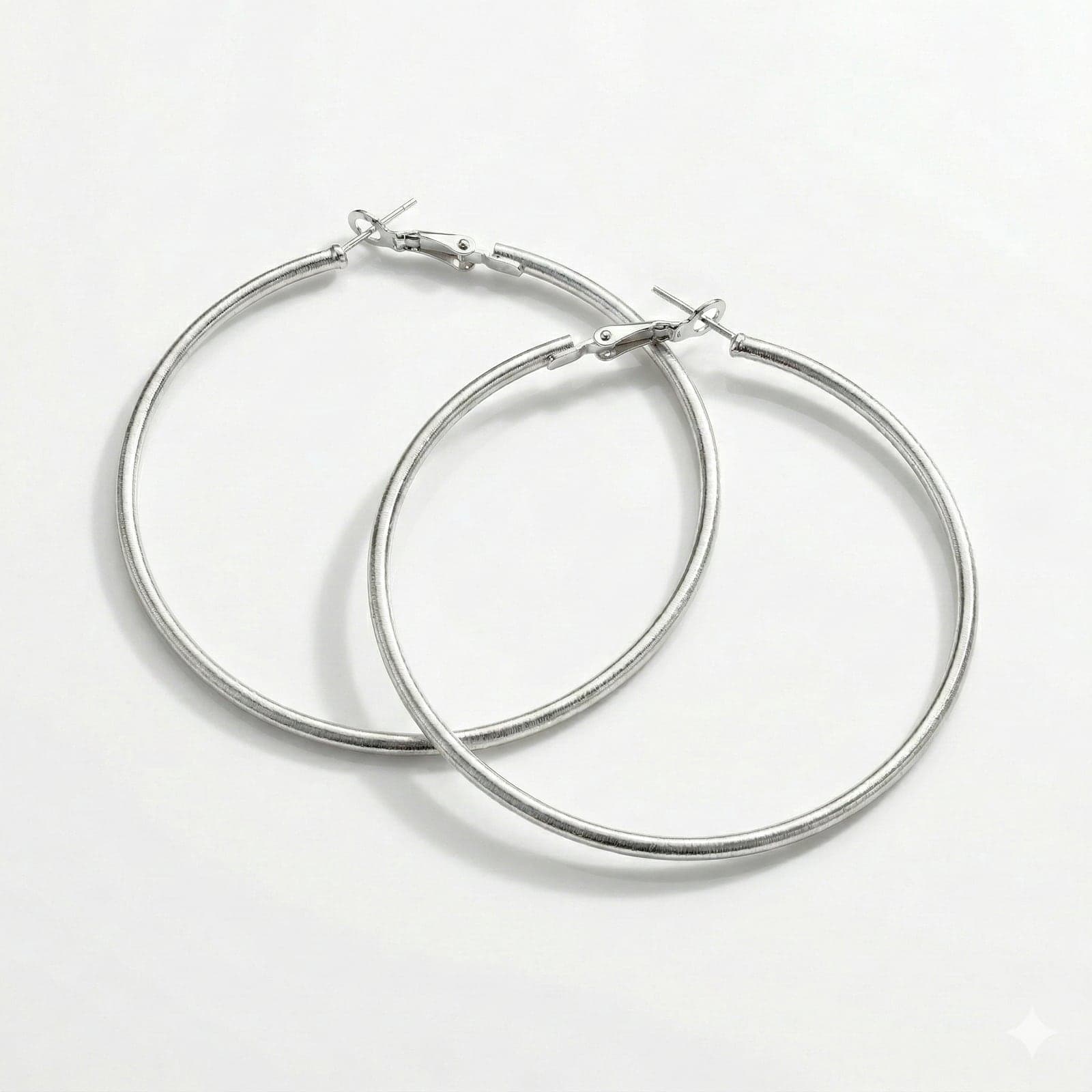 Silver Tone Shiny Big Hoop Earrings on Brass