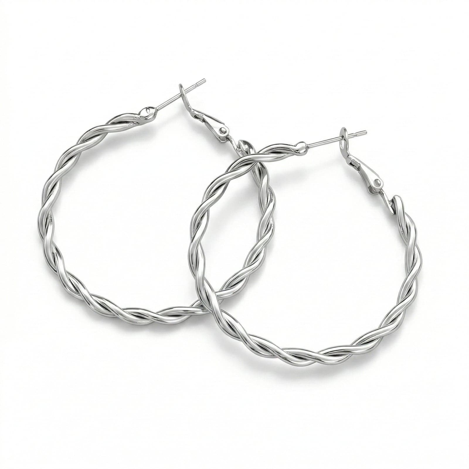 Silver-Tone Twisted Hoop Earrings with Brass Beads