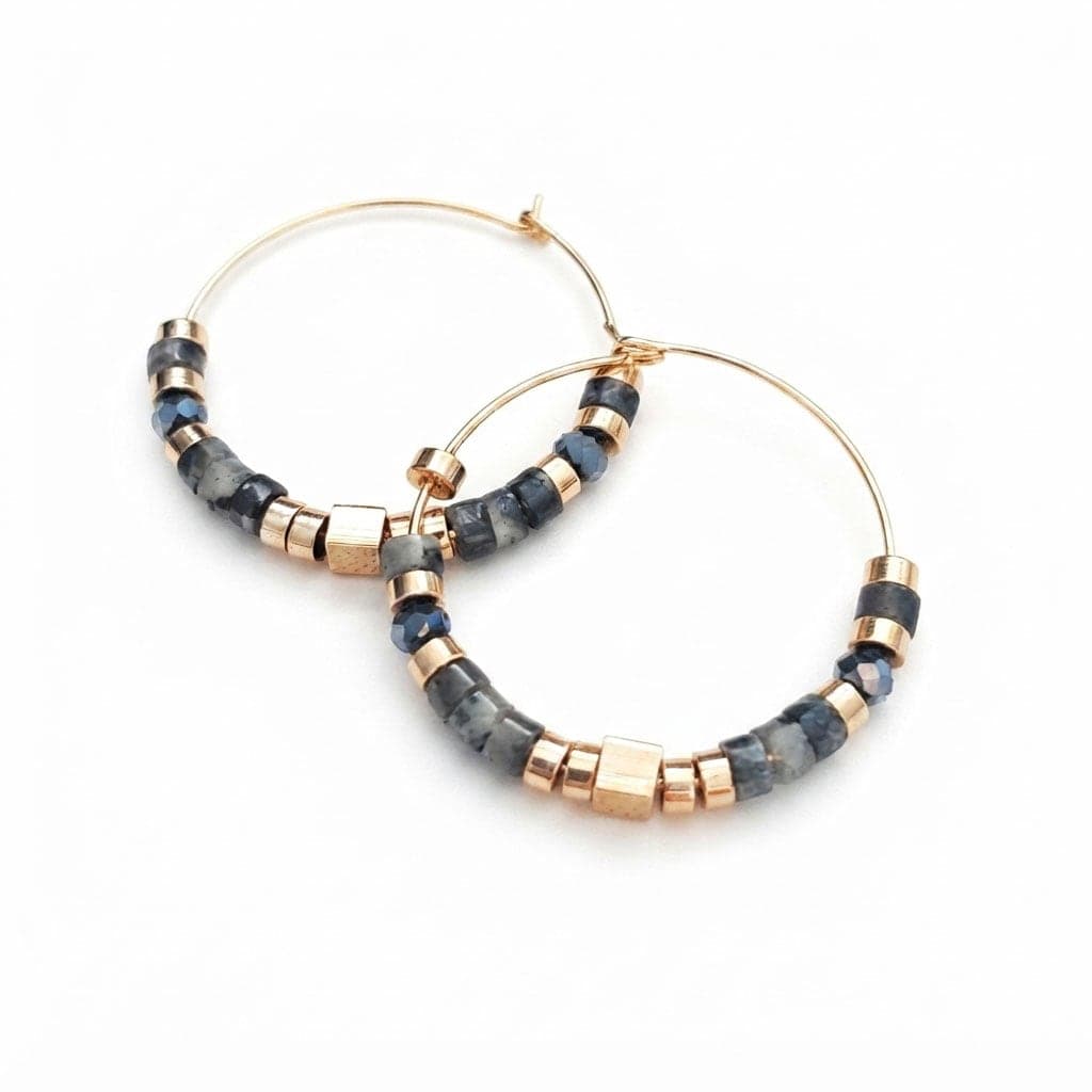 Gold Plated Brass Crystal Stone Hoop Earring