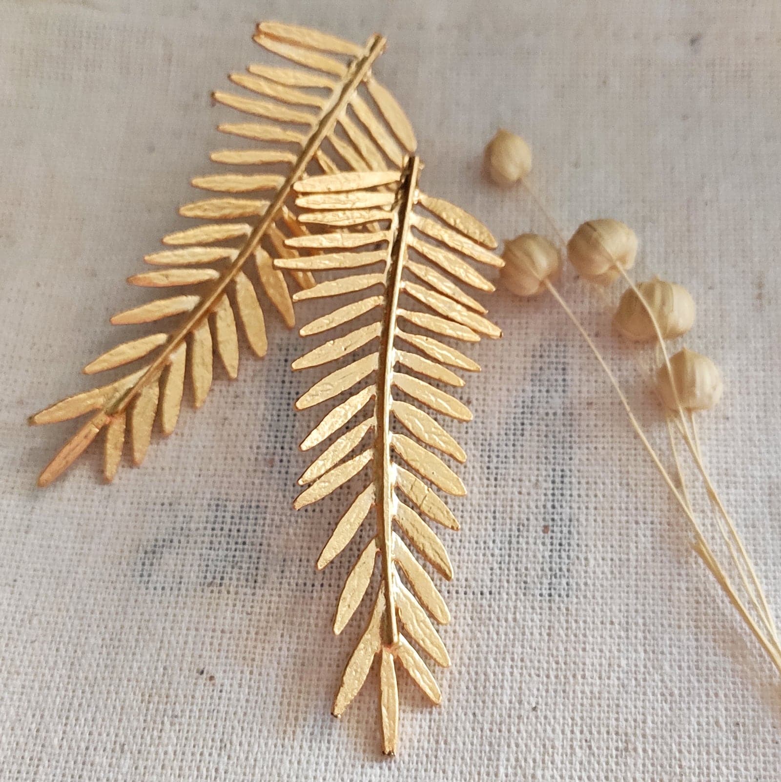 Gold Plated Studded Leaf Earrings on Brass