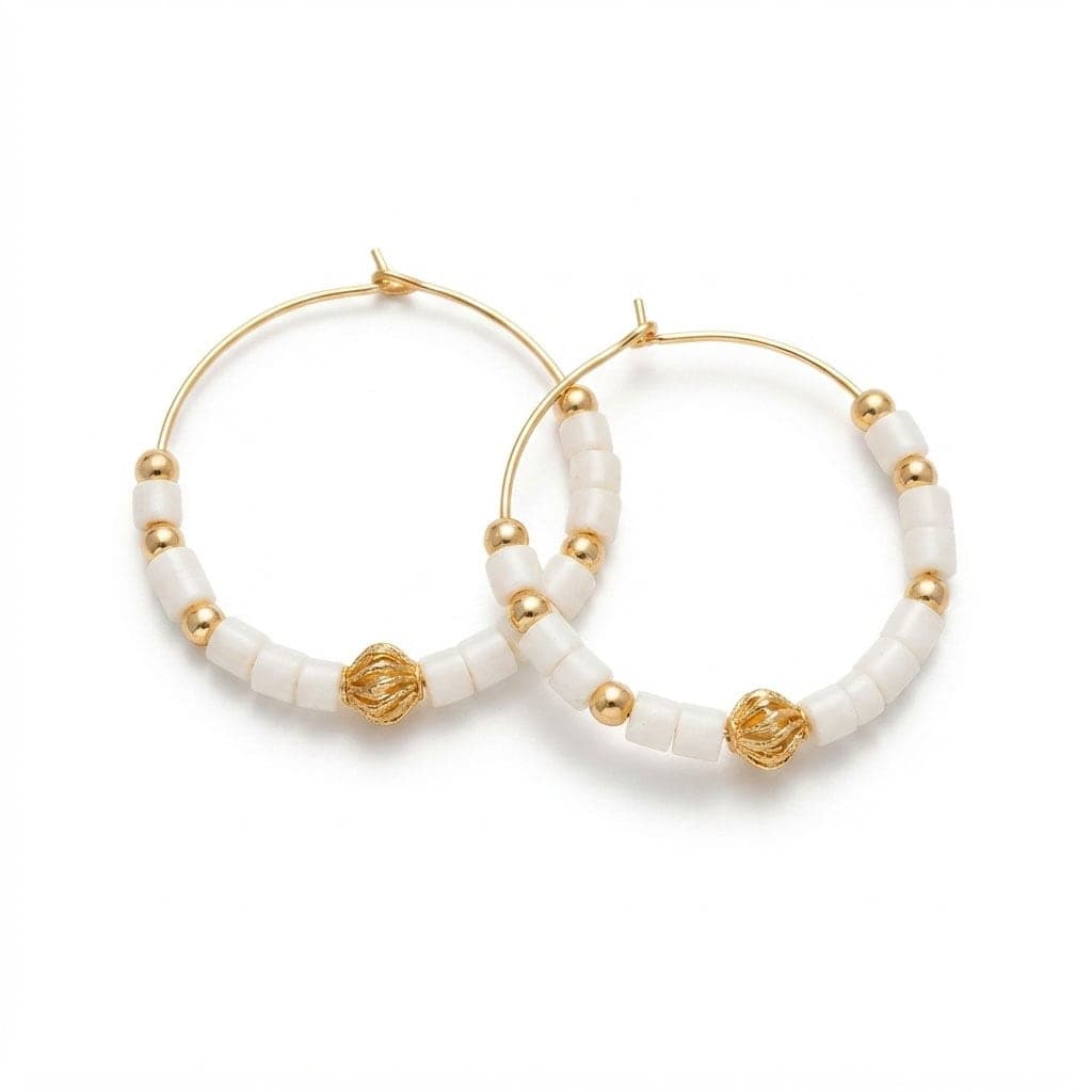 Gold Plated Mother of Pearl Stone Earrings on Brass