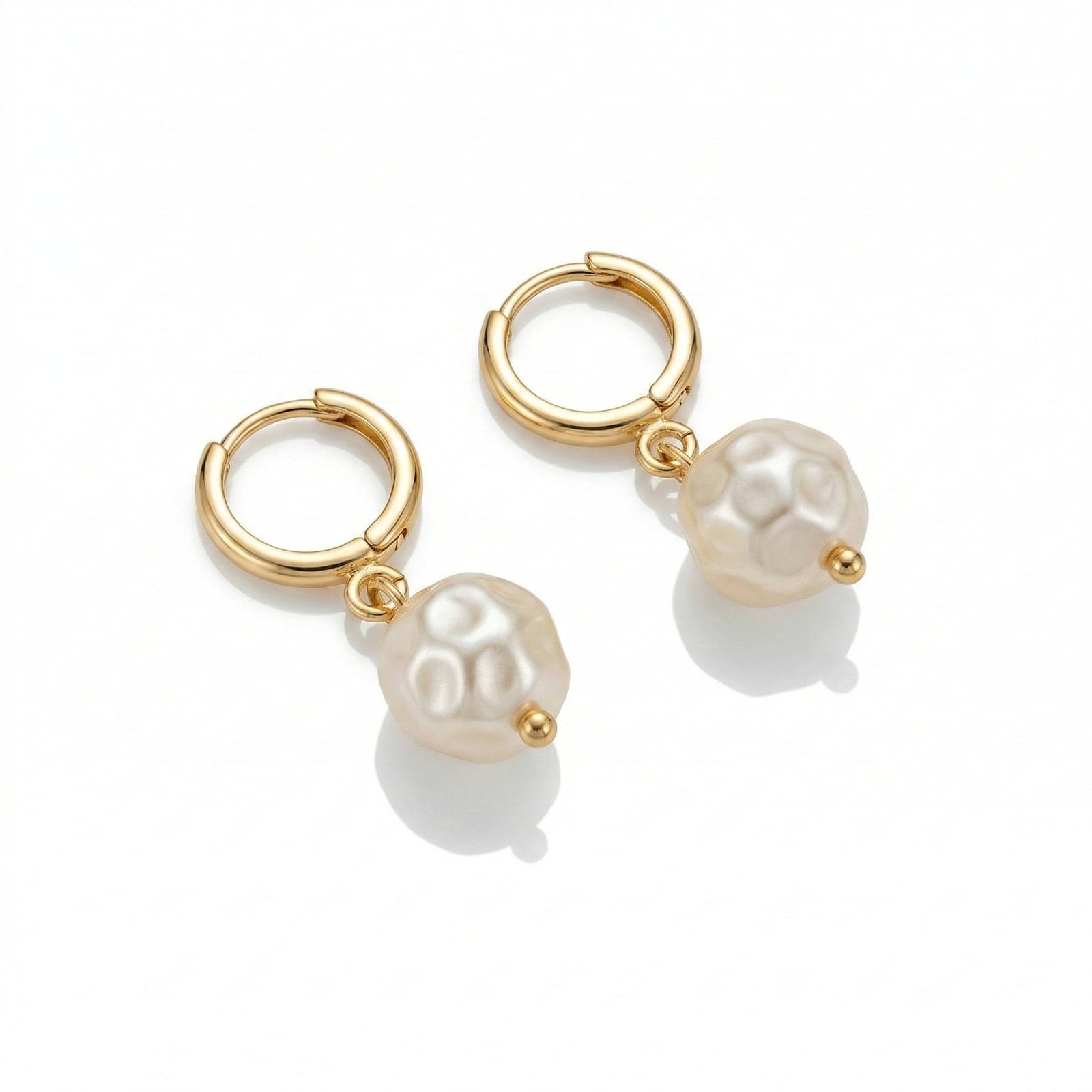 Gold Plated German Pearl Dangle Hoop Earrings on Brass