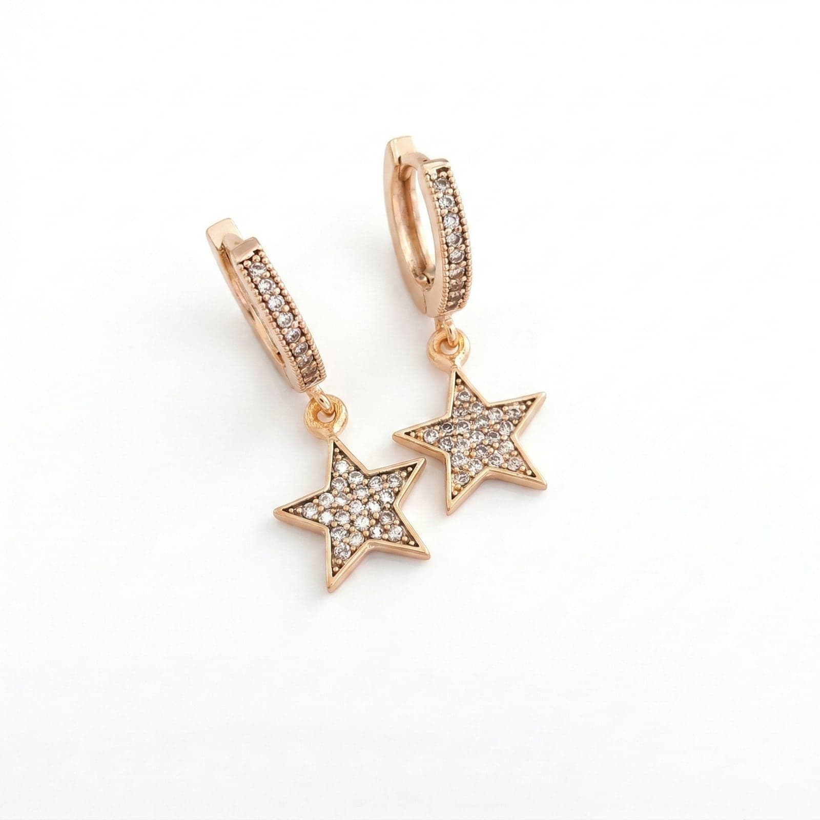 Gold Plated Zircon Stone Star Dangle Earrings on Brass