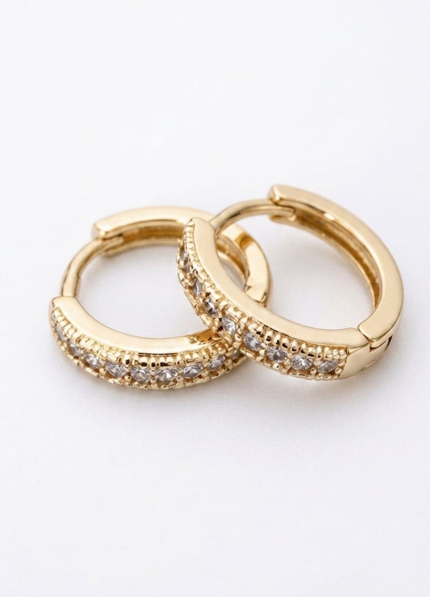Gold-Plated Brass Hoop Earrings with Zircon Stones