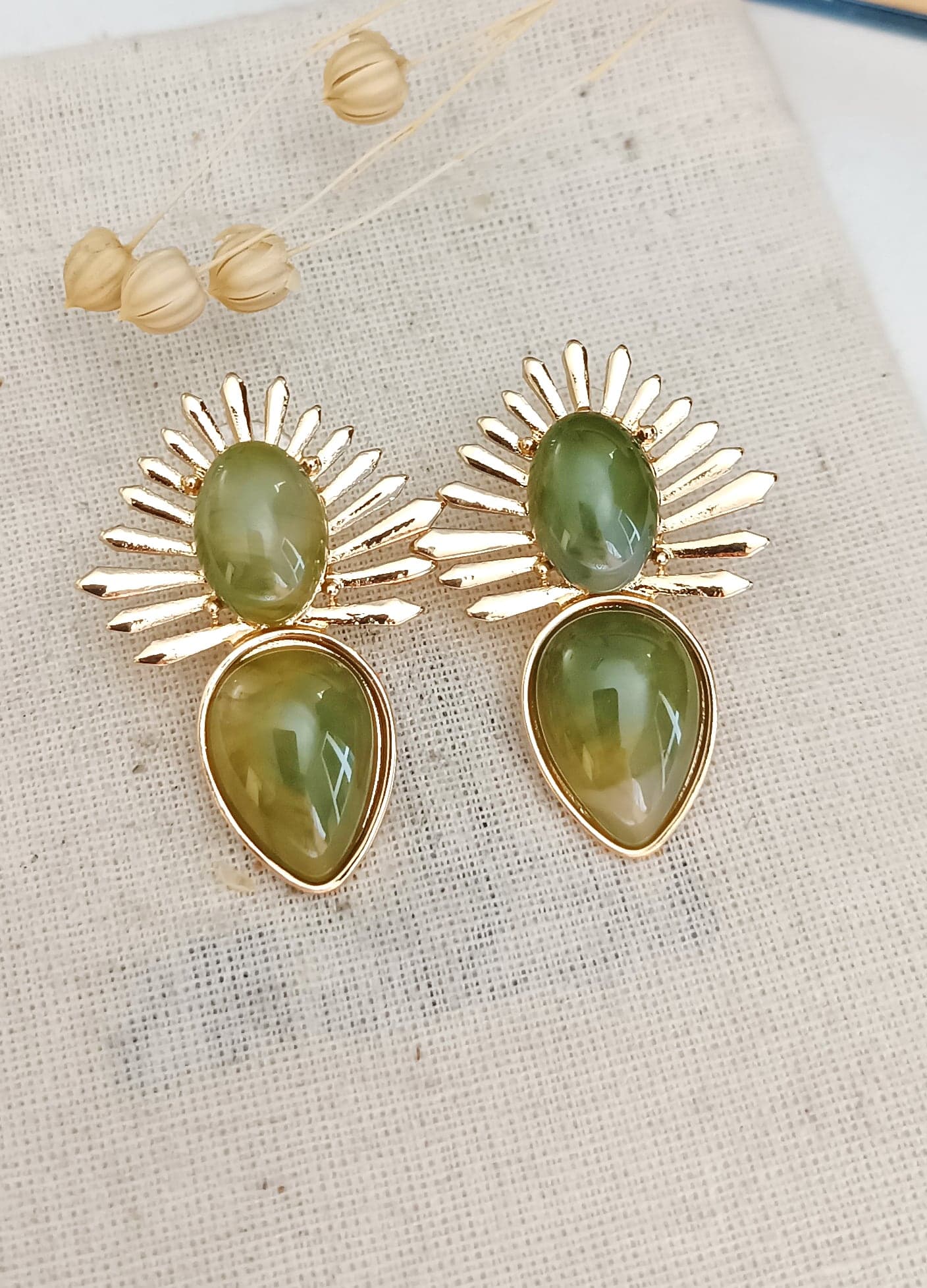 Brass Over Gold Plated Sun Model Glass Stone Earrings