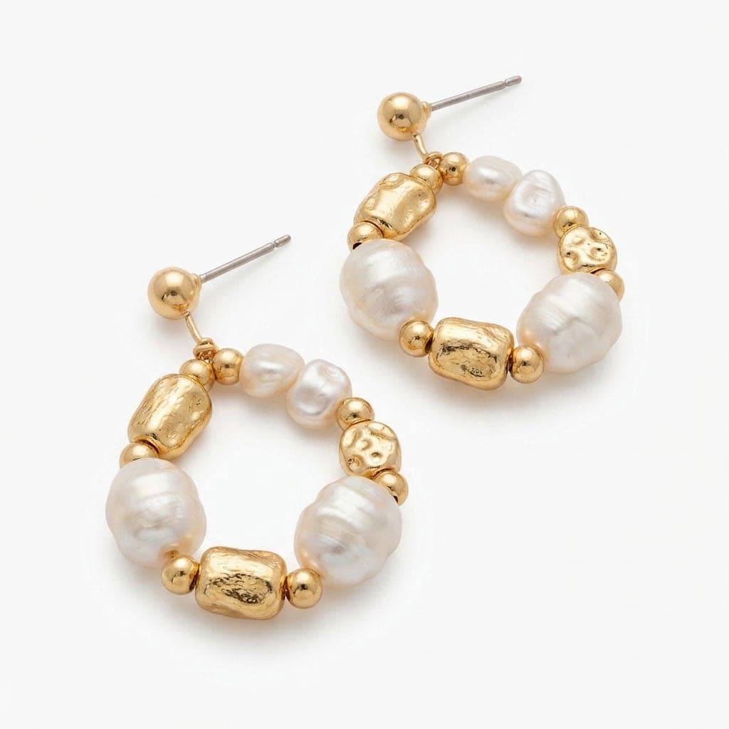 Gold Plated Brass Stud Earrings with Plastic Pearl Detail