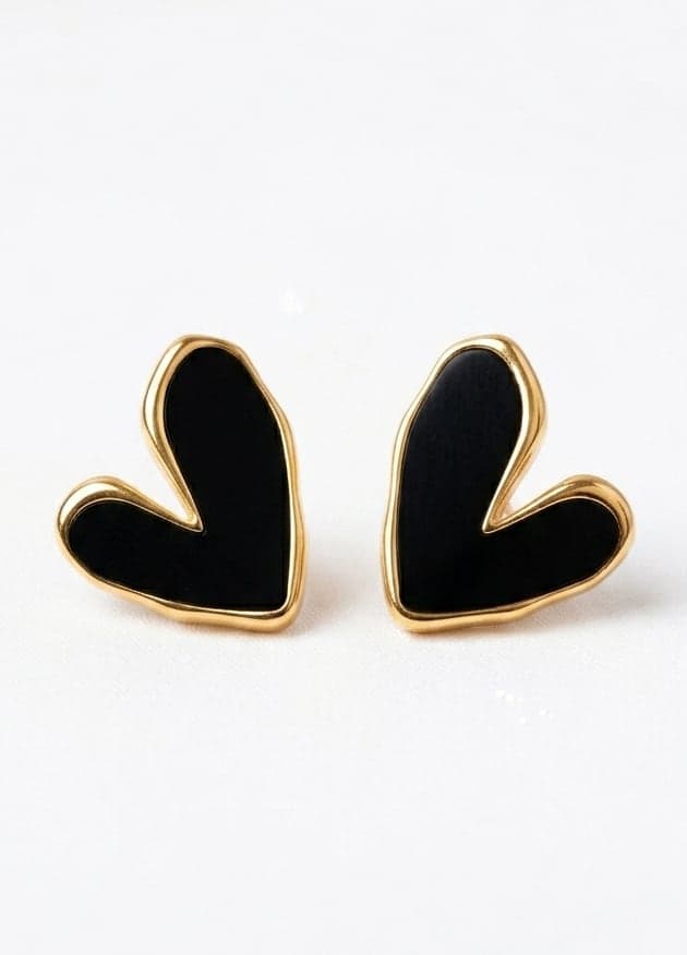 Gold-Plated Brass Heart Earrings with Synthetic Stones and Studs