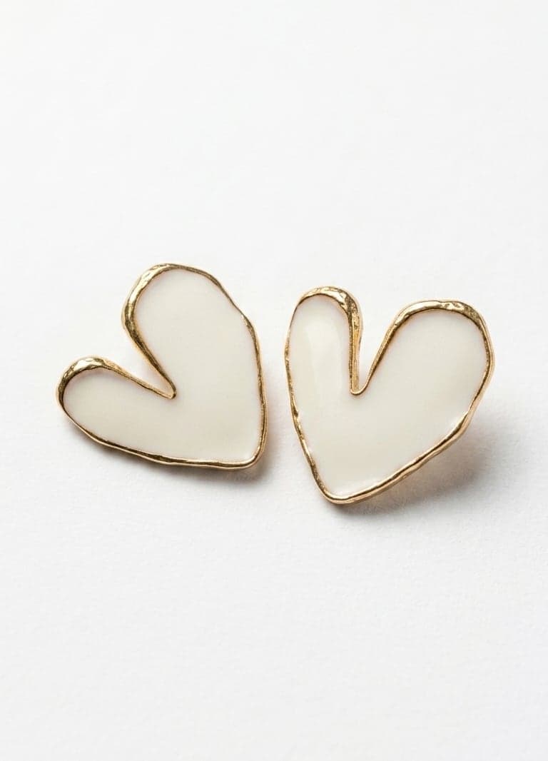 Gold-Plated Brass Heart Earrings with Synthetic Stones and Studs