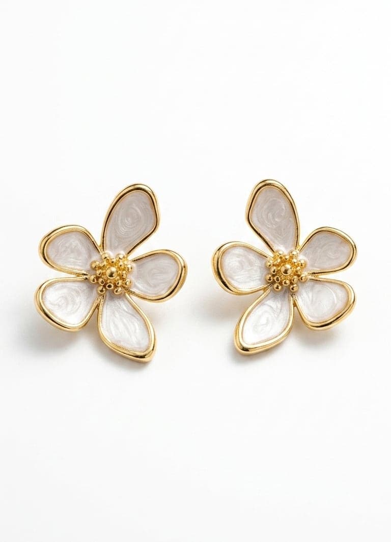 Gold-Plated Brass, Stud Earrings with Synthetic Stones