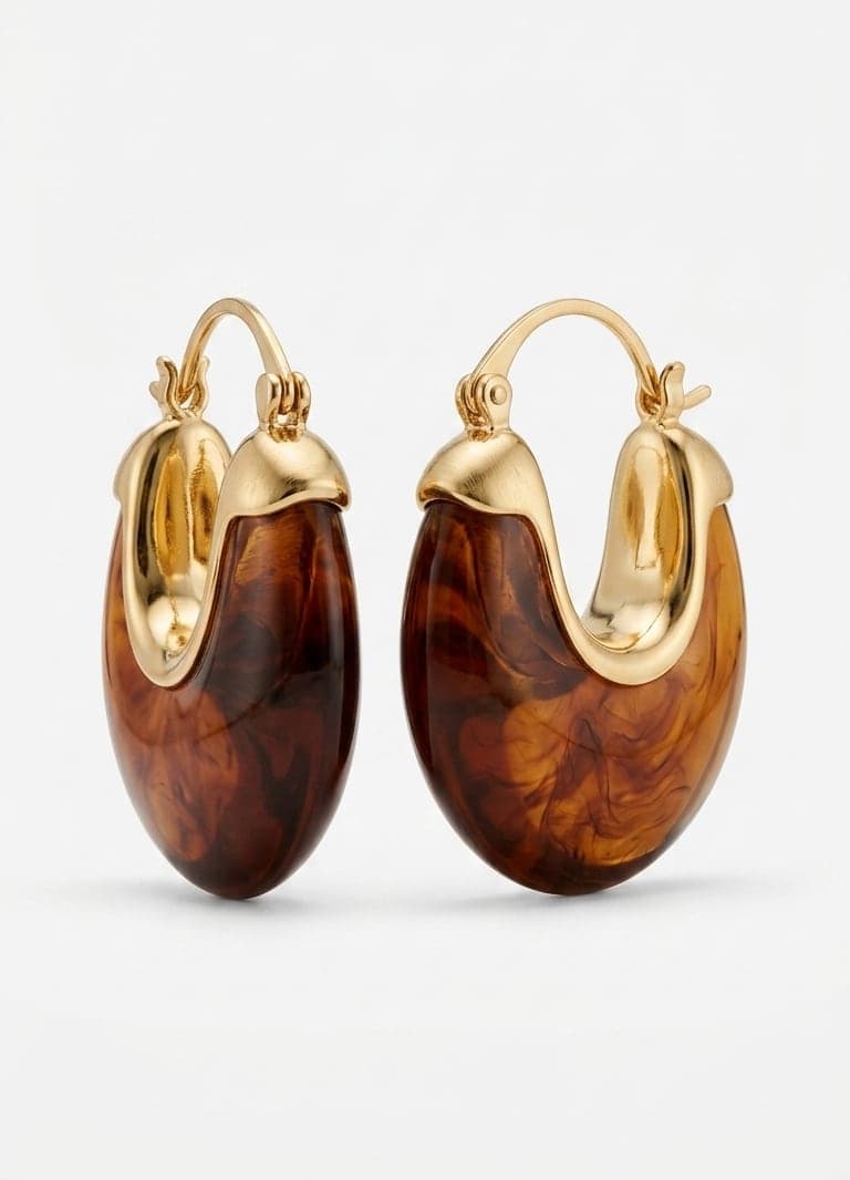 Gold-Plated Brass Earrings with Coffee-Colored Enamel