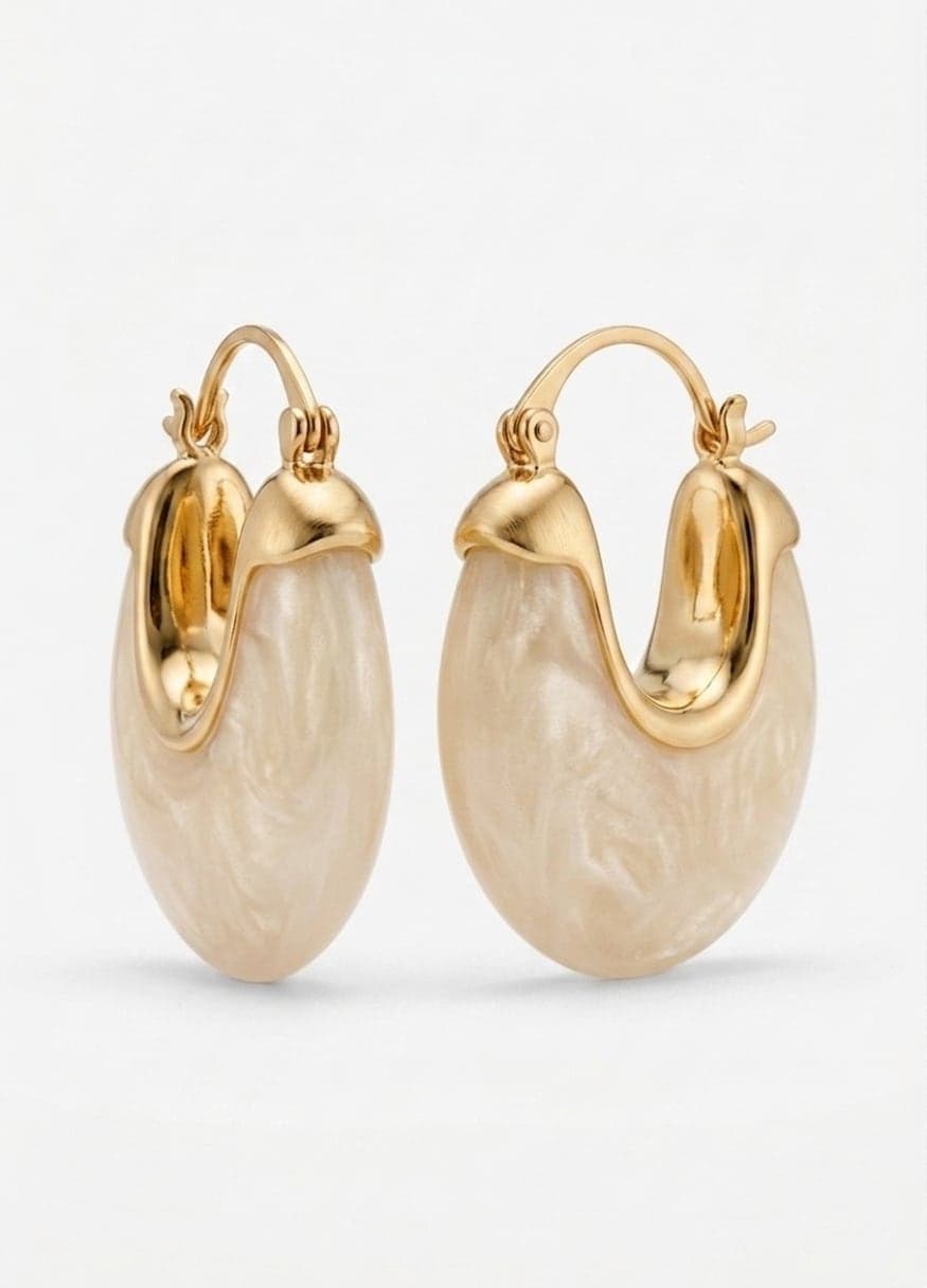 Gold-Plated Brass Earrings with White Enamel