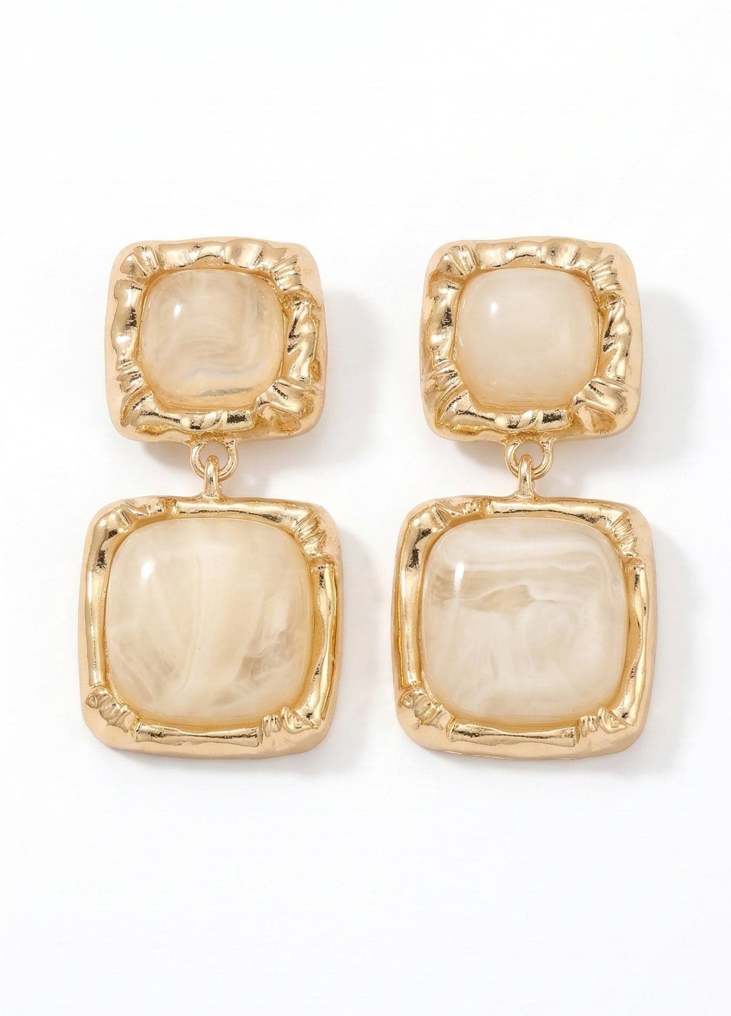Gold-Plated Brass, Stone-Look Dangle Earrings