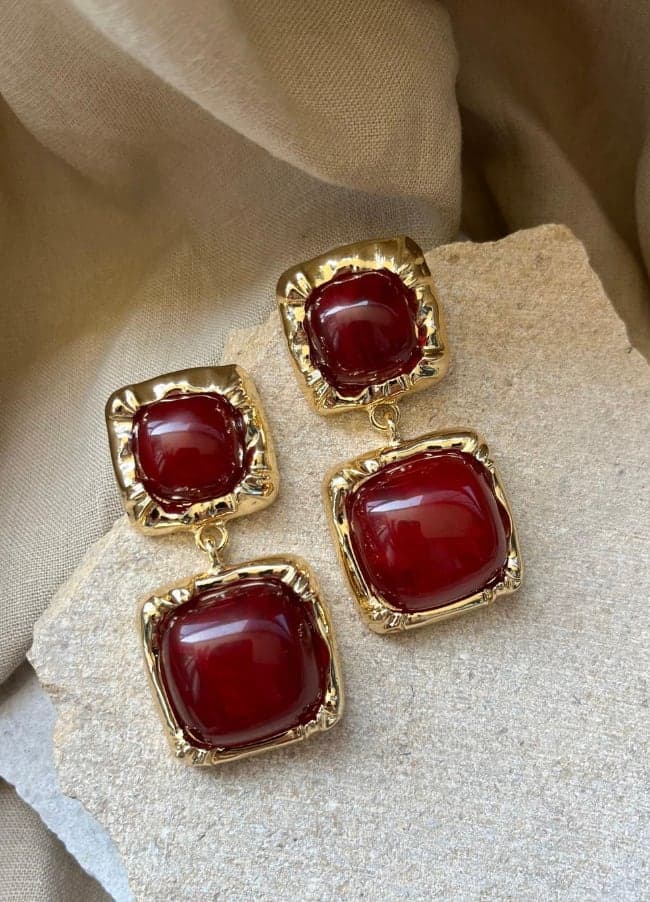 Gold-Plated Brass, Stone-Look Dangle Earrings