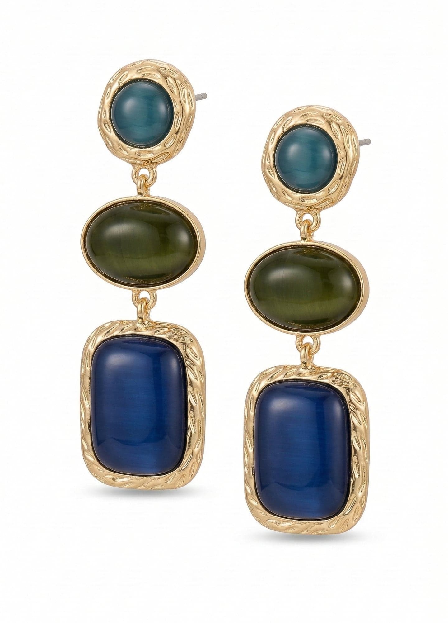 Gold-Plated Brass, Stone Dangle Earrings