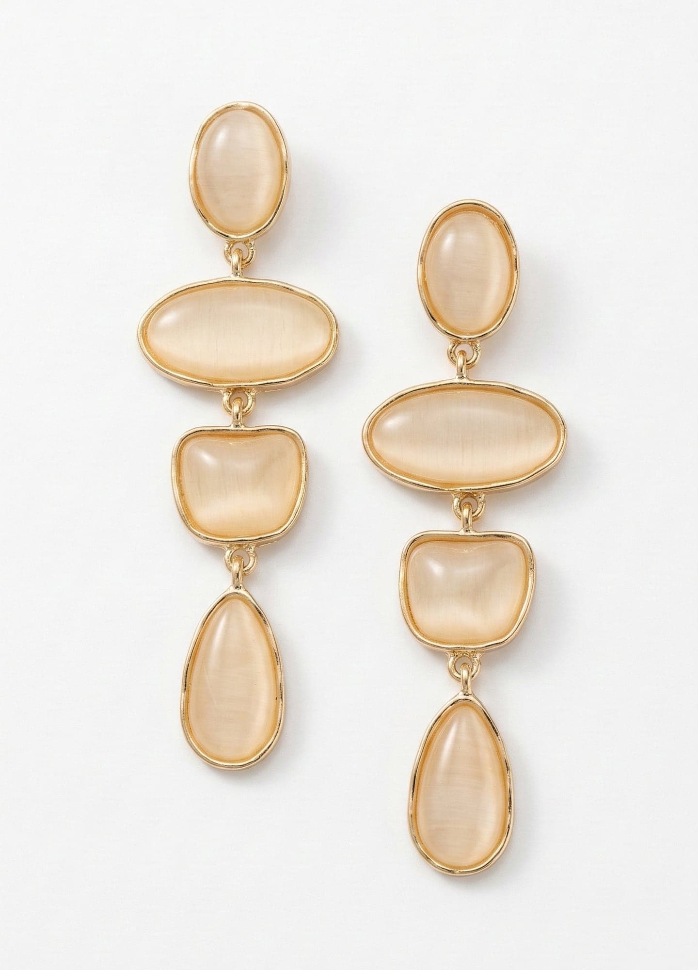 Gold-Plated Brass, White Enamel Dangling Long Earrings