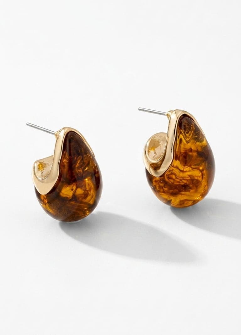 Gold-Plated Brass, Coffee-Colored Enamel Teardrop Earrings