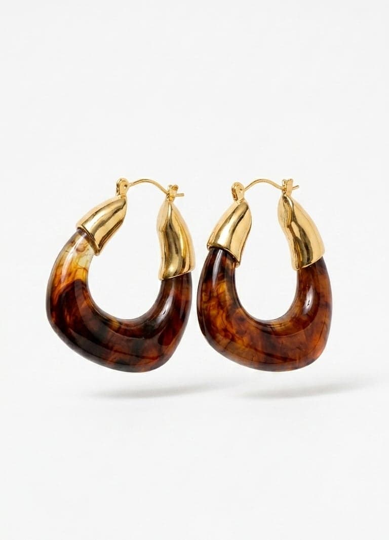 Gold-Plated Brass Earrings with Coffee-Colored Enamel