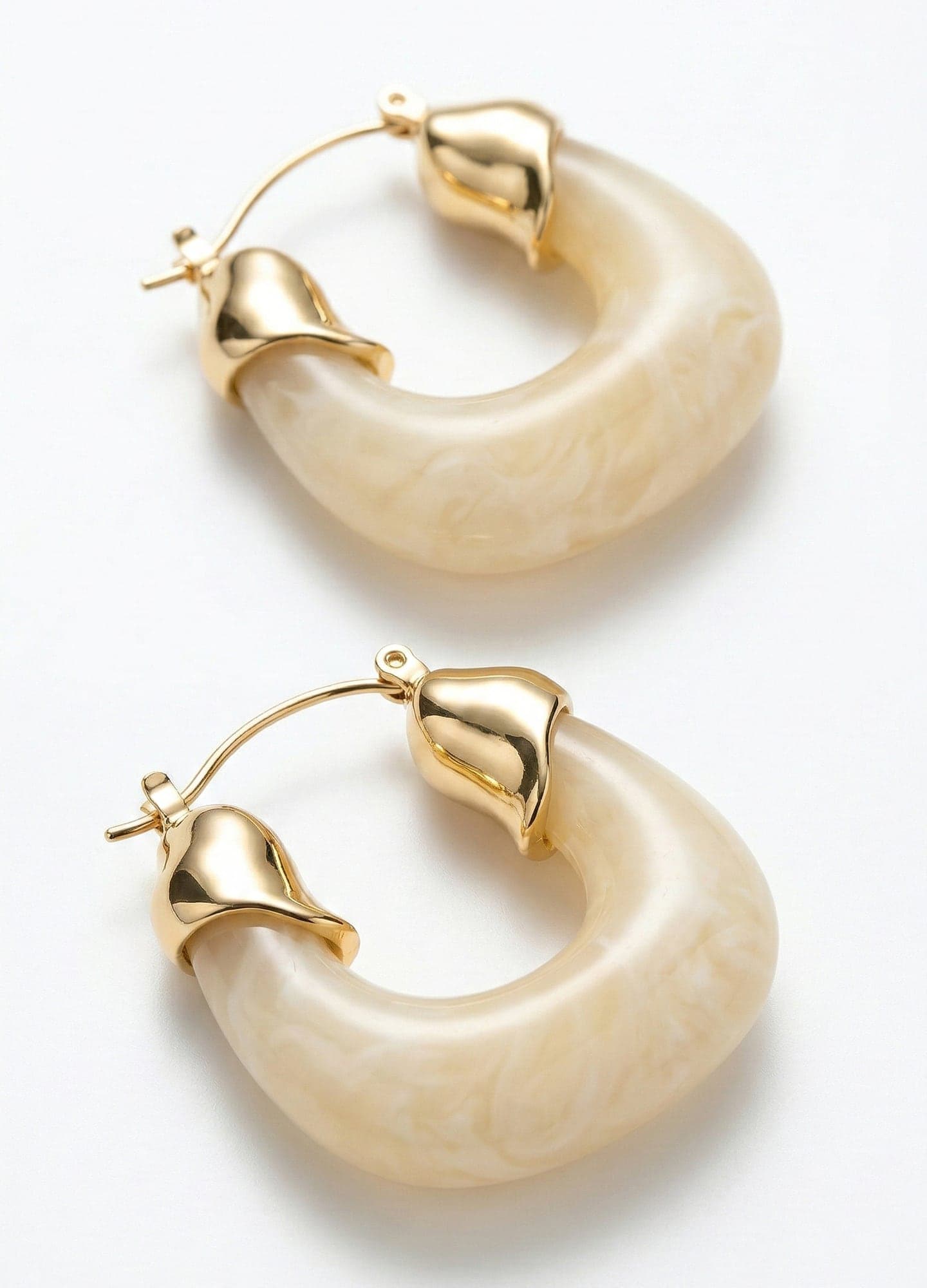 Gold-Plated Brass, White Stone-Look U Earrings