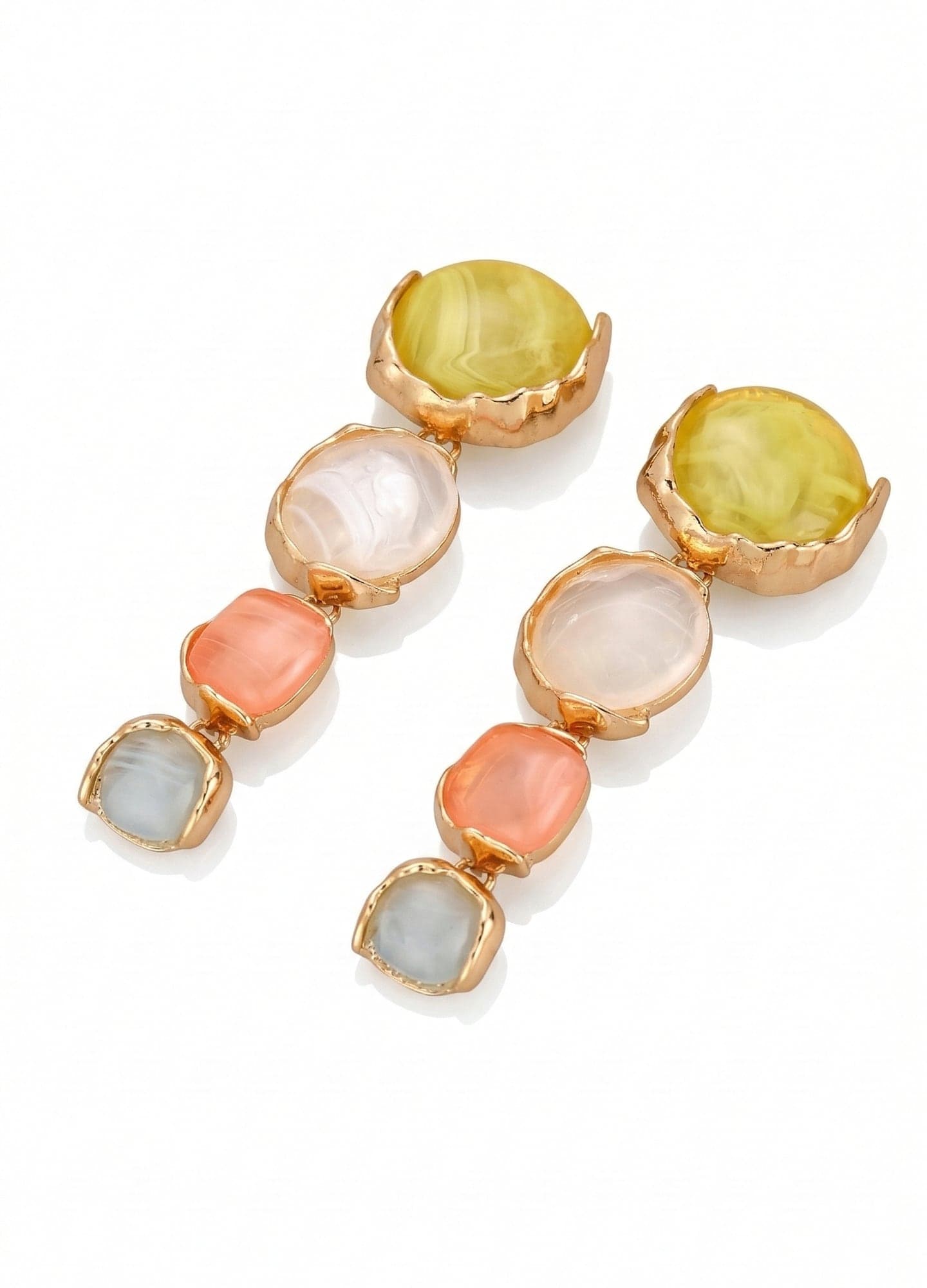 Gold-Plated Brass, Mixed Color Stone-Look Caterpillar Earrings