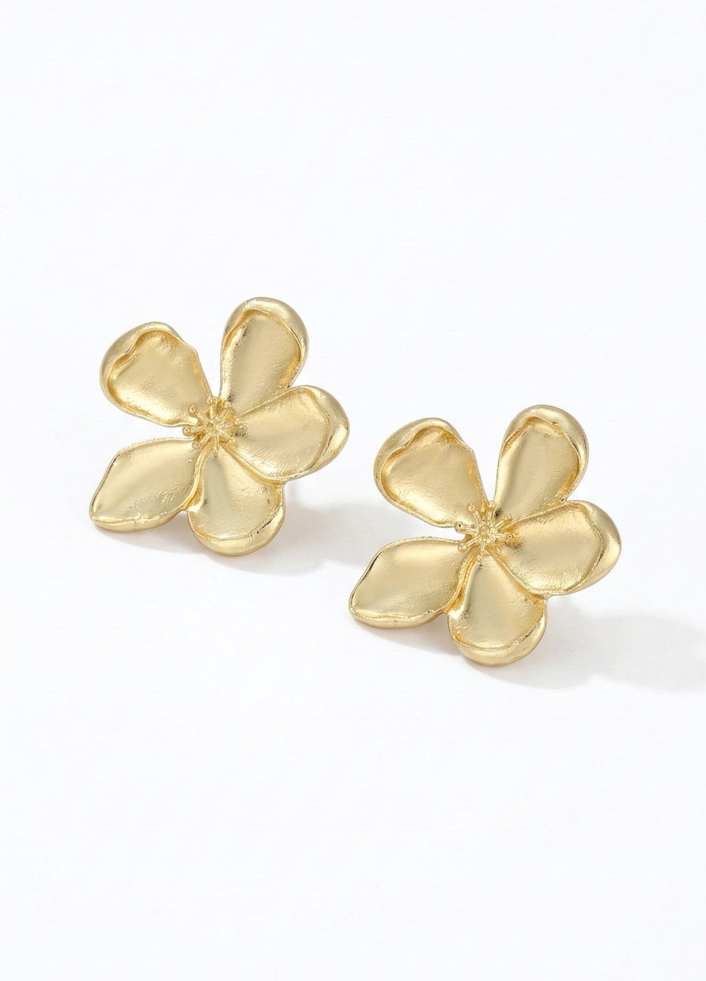 Gold-Plated Brass, Large Flower Earrings