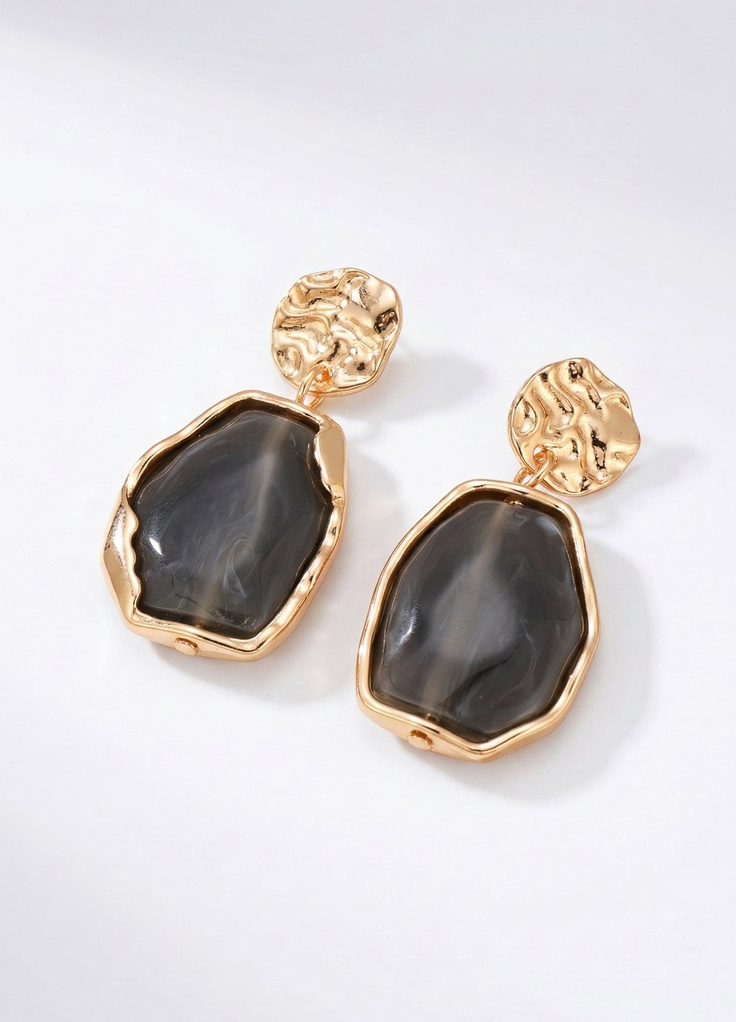 Gold-Plated Brass, Green Stone-Look Plastic Earrings