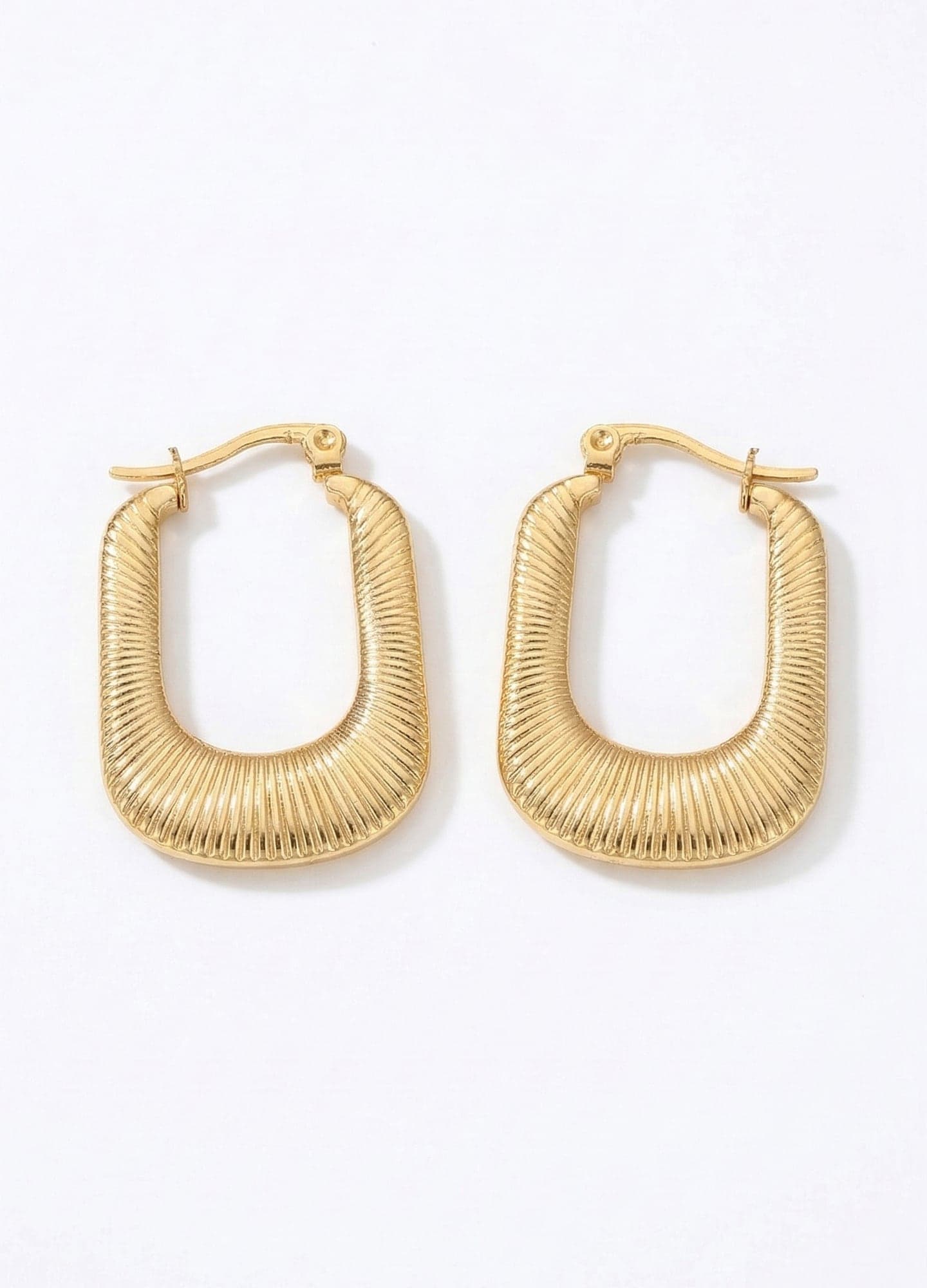 Square Model Earrings with Gold Plated Surface and Serrated Brass