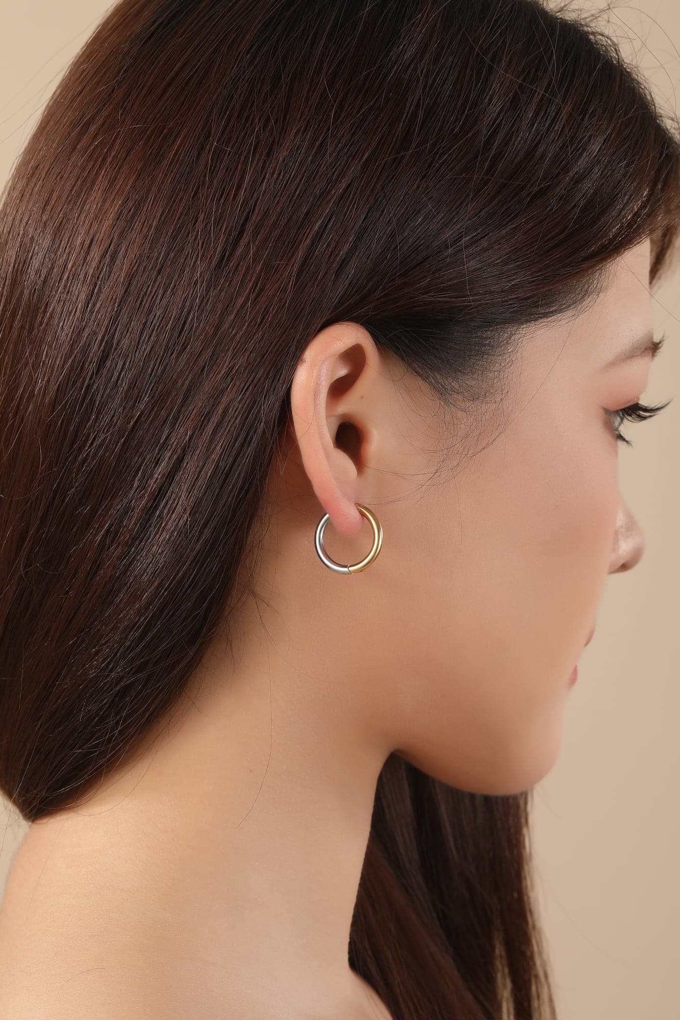 Gold-Plated Brass, Two-Tone Hoop Earrings