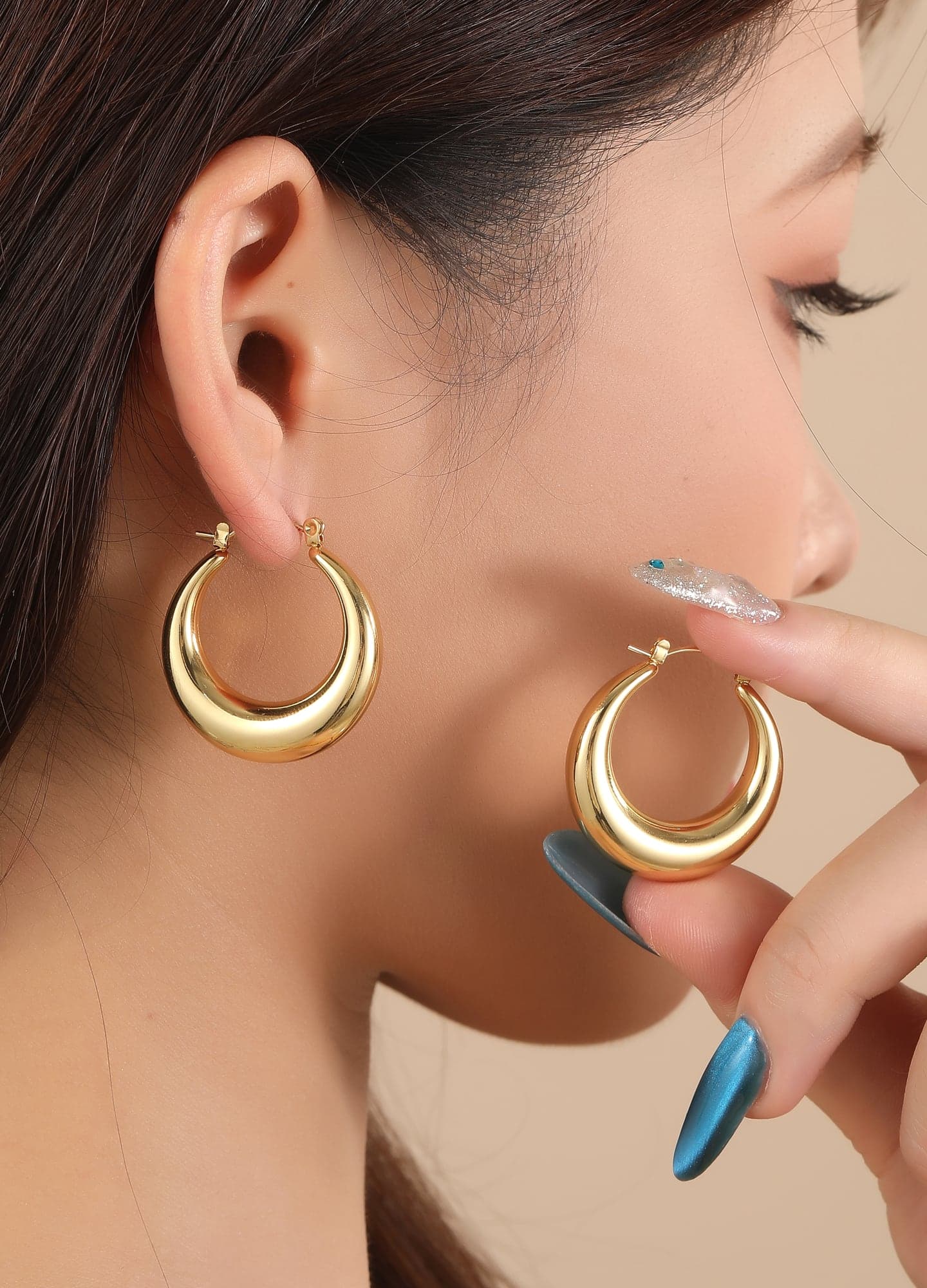 Gold Plated Shiny Surface Hoop Model Earrings on Brass