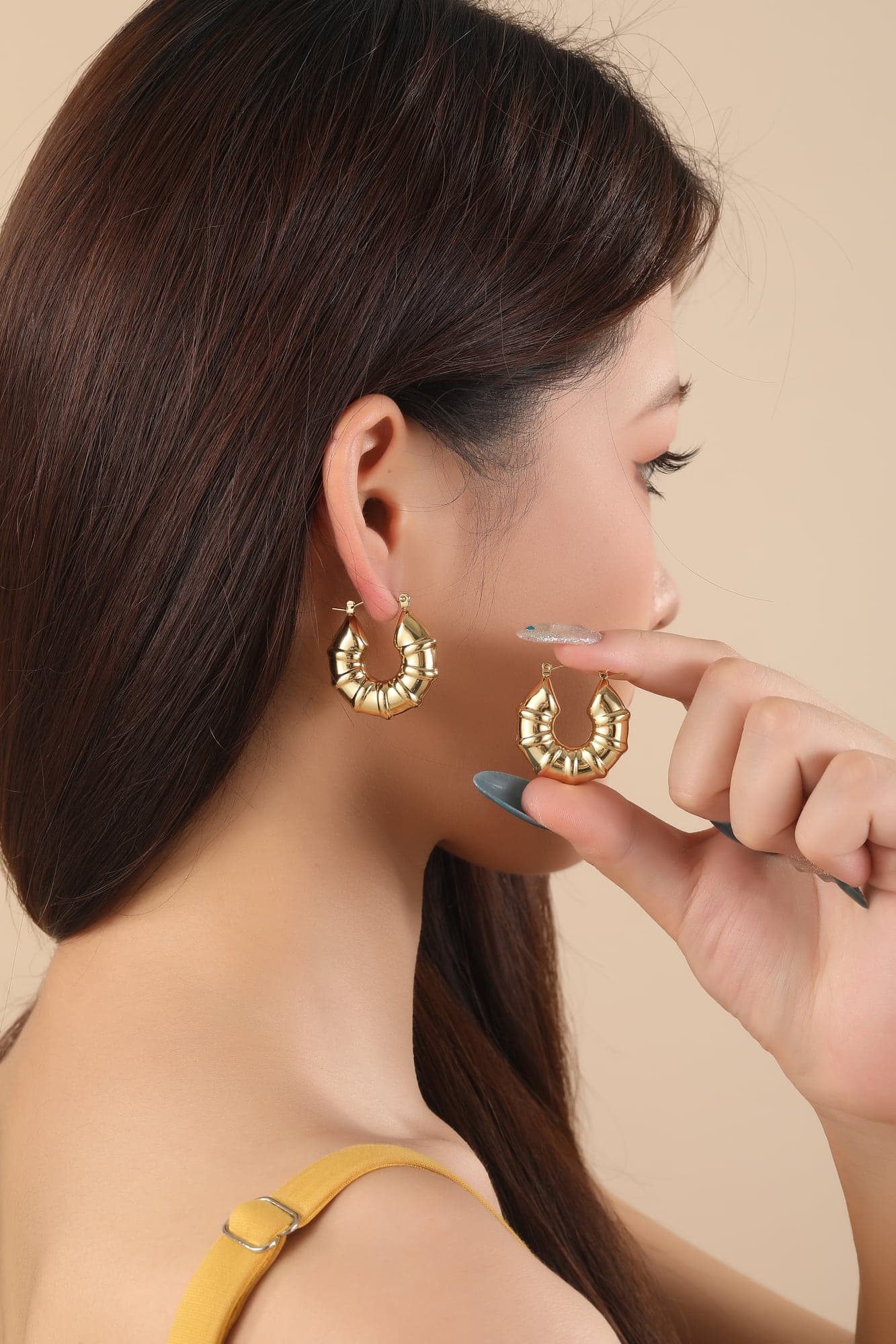 Gold-Plated Brass, Twisted Trent Model Hoop Earrings