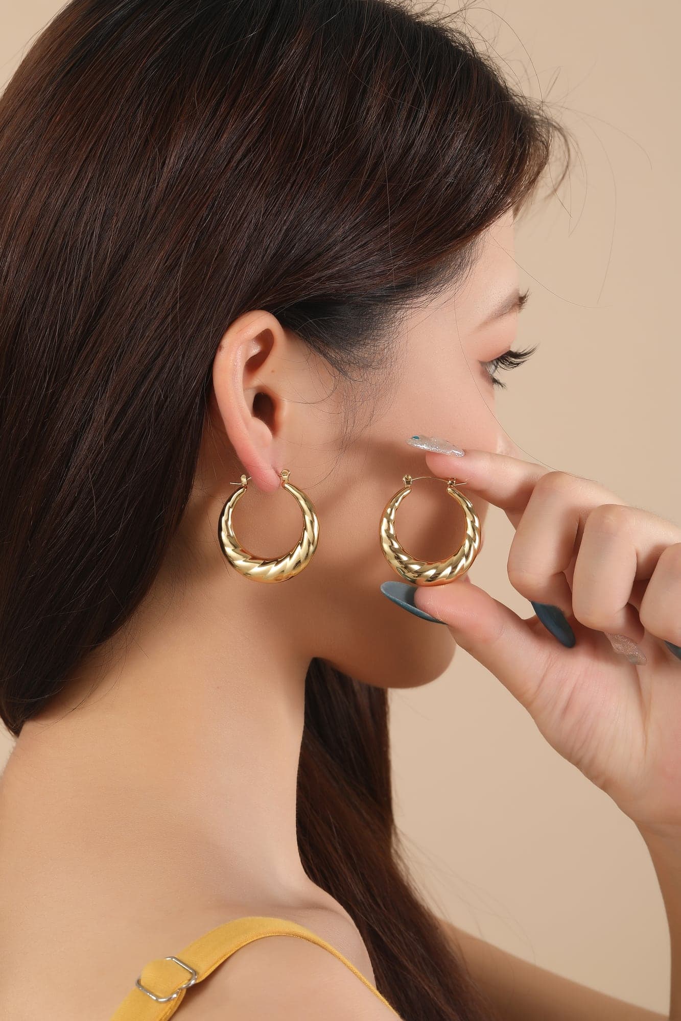 Gold-Plated Brass, Twisted Pattern Hoop Earrings