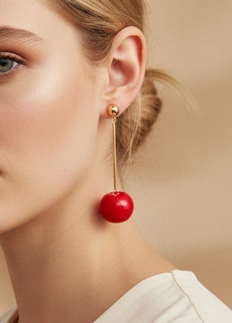 Gold-Plated Brass, Synthetic Stone Dangle Cherry Earrings