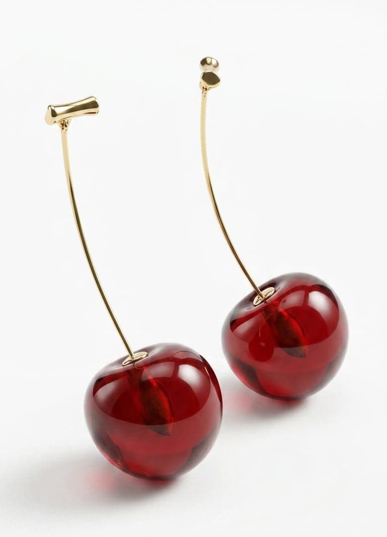 Gold-Plated Brass, Synthetic Stone Dangle Cherry Earrings