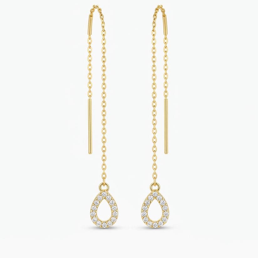 Gold-Plated Brass, Zircon Stone Drop Dangle Earrings