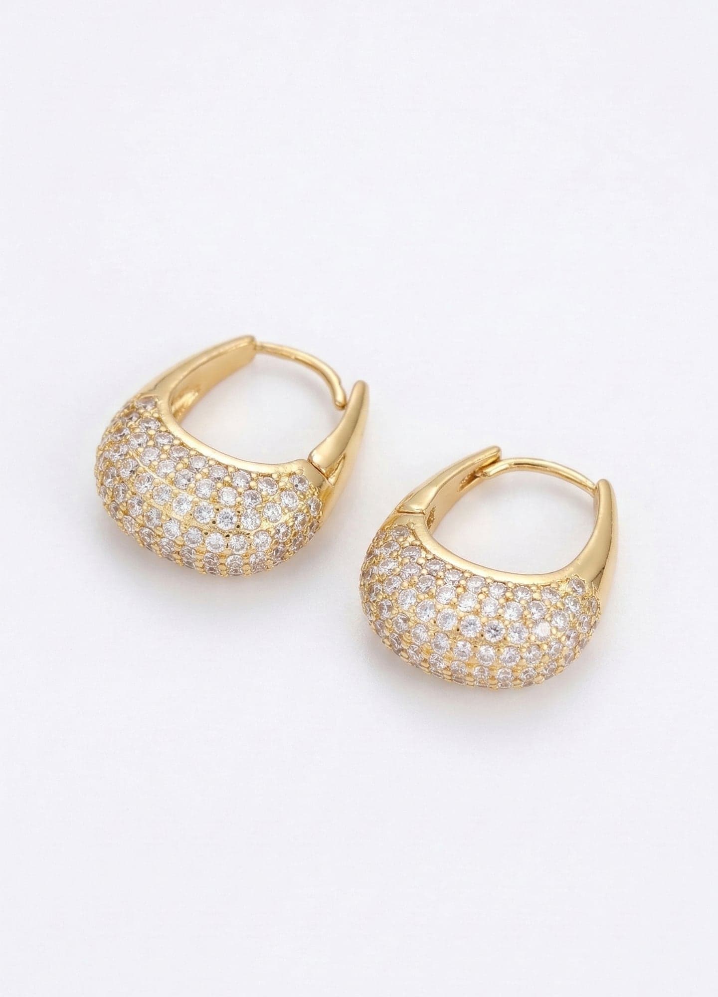 Gold-Plated Brass, Oval Earrings with Zircon Stone Setting