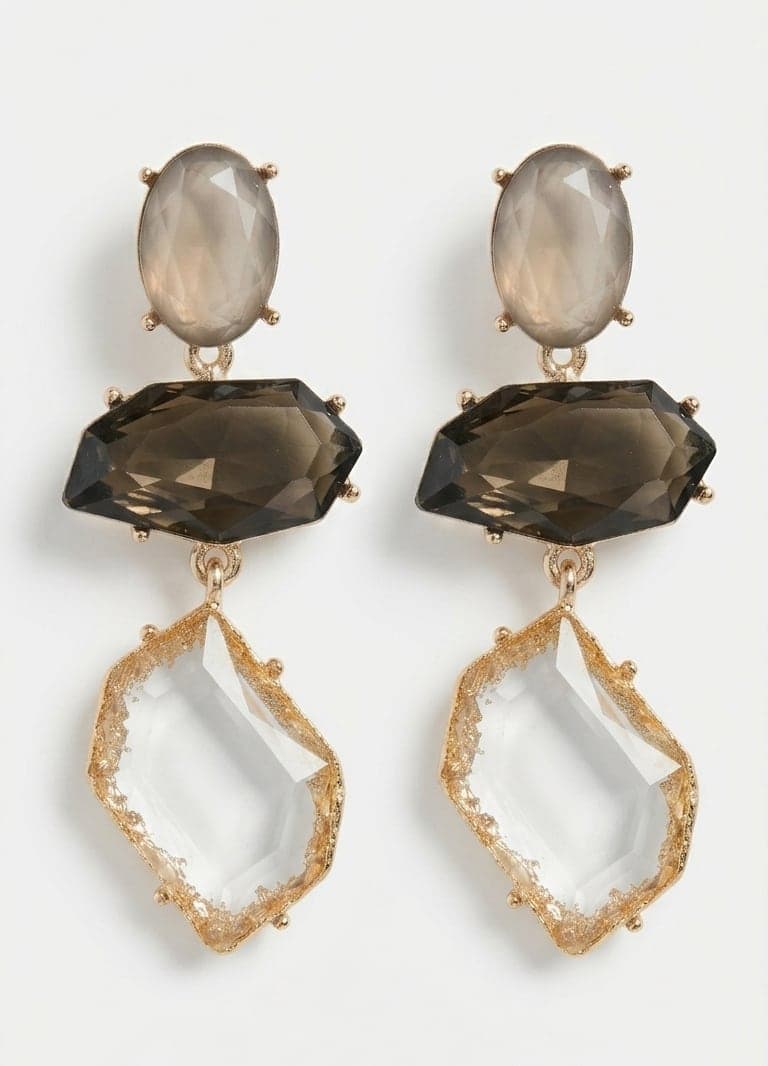 Gold-Plated Brass Earrings with Glass Stone Pendants