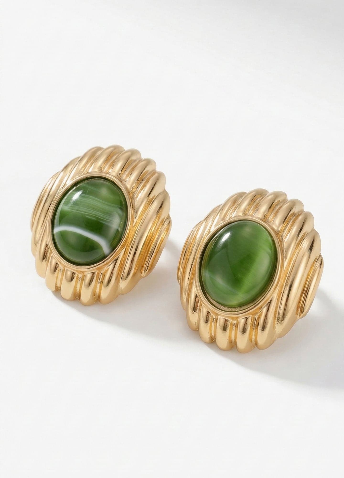 Gold-Plated Brass Stud Earrings with Synthetic Stone Details