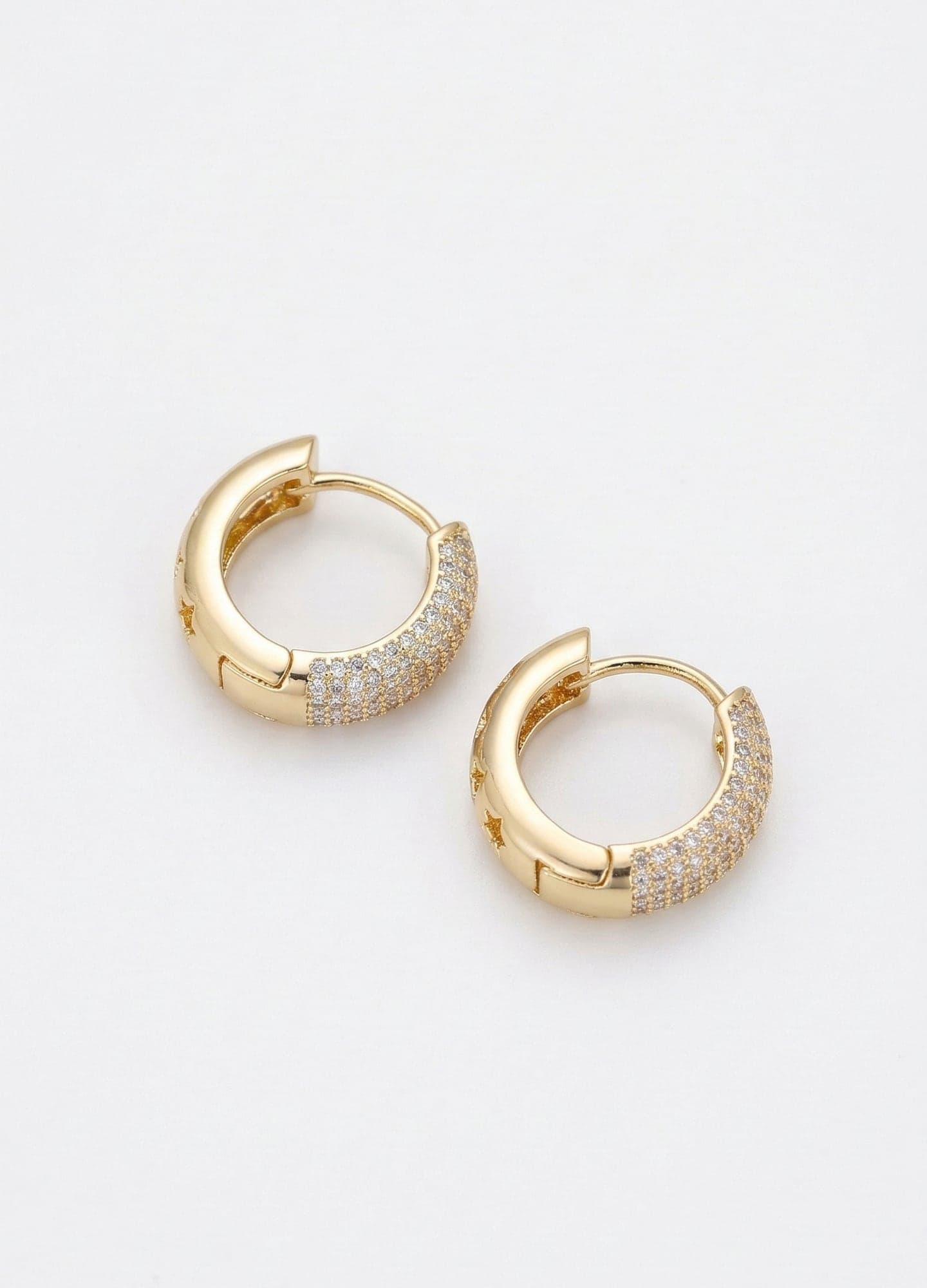 Gold-Plated Brass, Zircon Stone Hoop Earrings