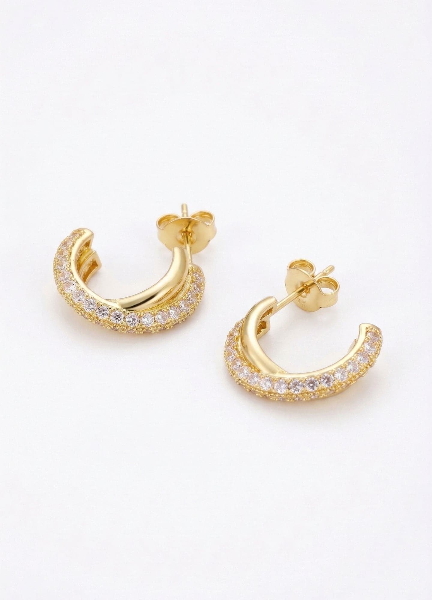 Gold-Plated Brass, Zircon Stone Stud Earrings