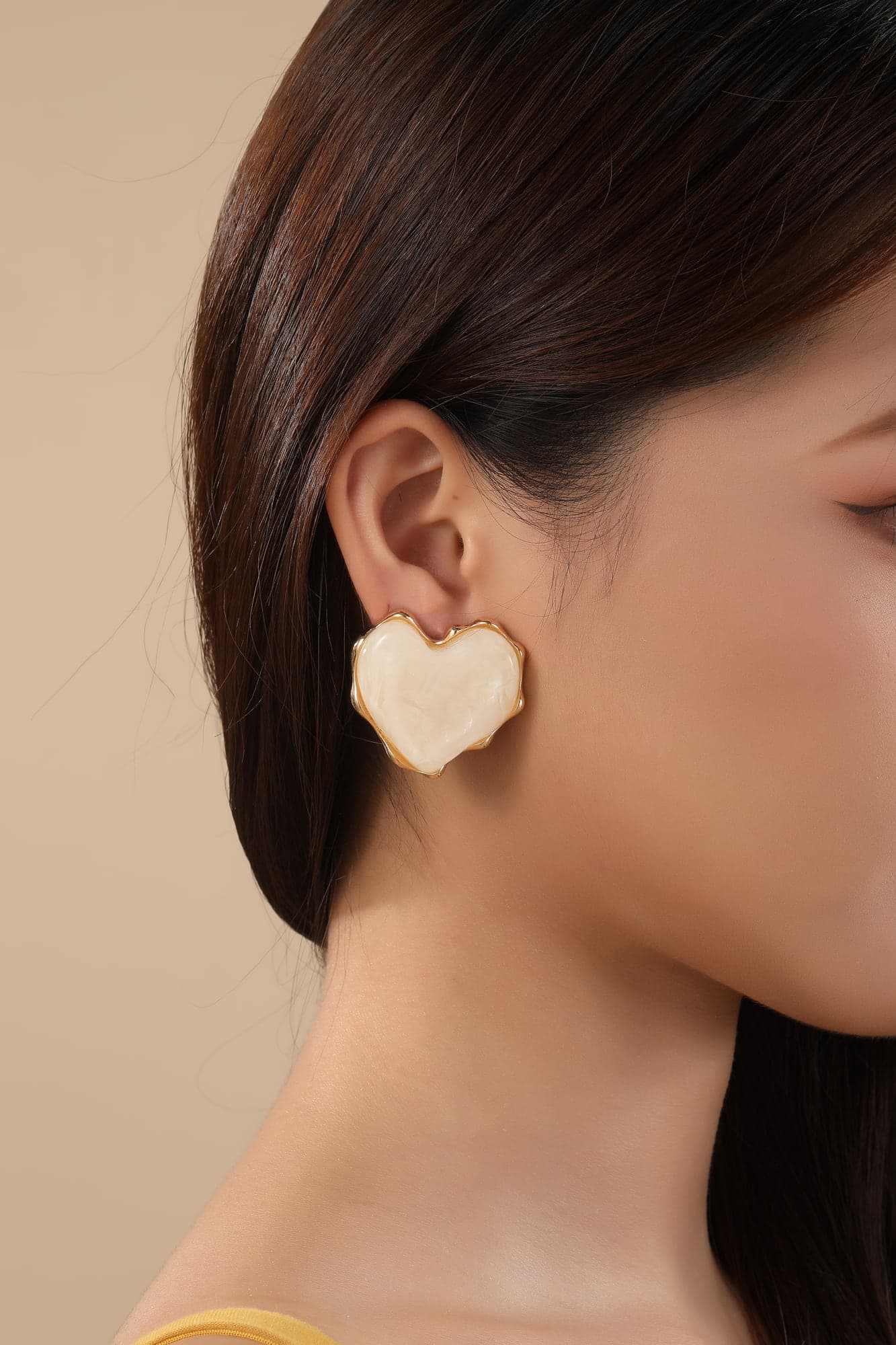 Gold-Plated Brass, Synthetic Stone Heart Earrings