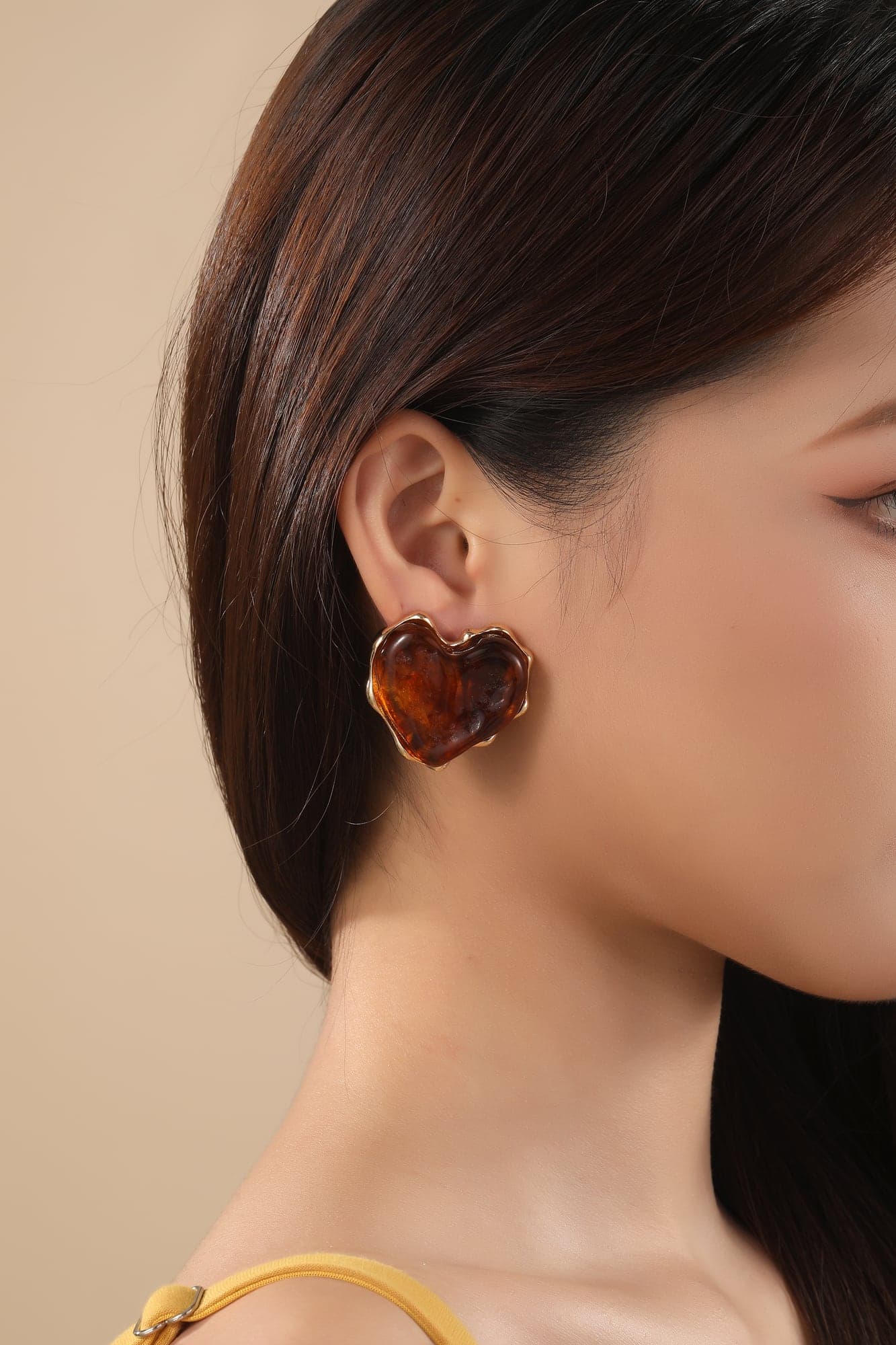 Gold-Plated Brass, Synthetic Stone Heart Earrings