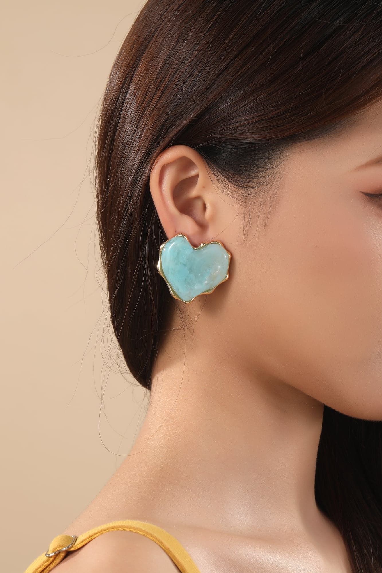 Gold-Plated Brass, Synthetic Stone Heart Earrings
