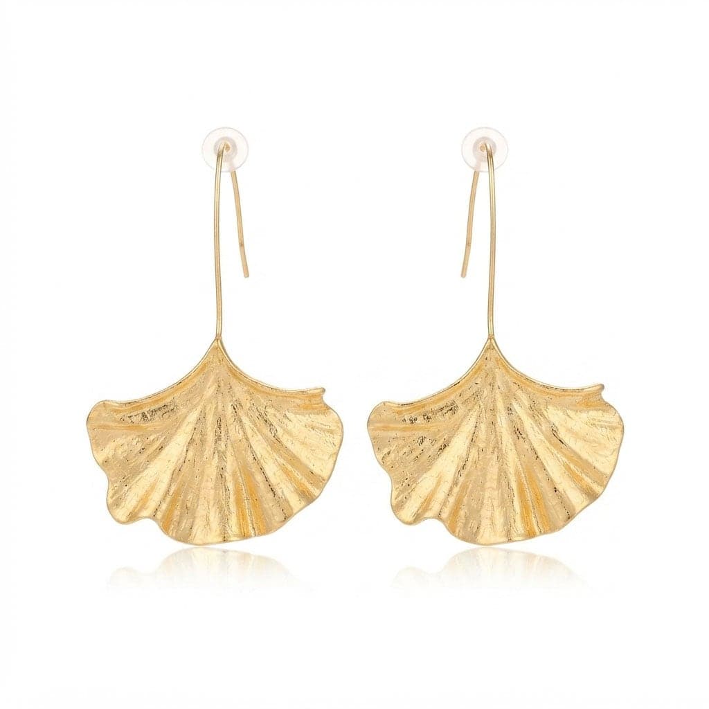 Gold-Plated Brass, Leaf-Shaped Dangle Earrings