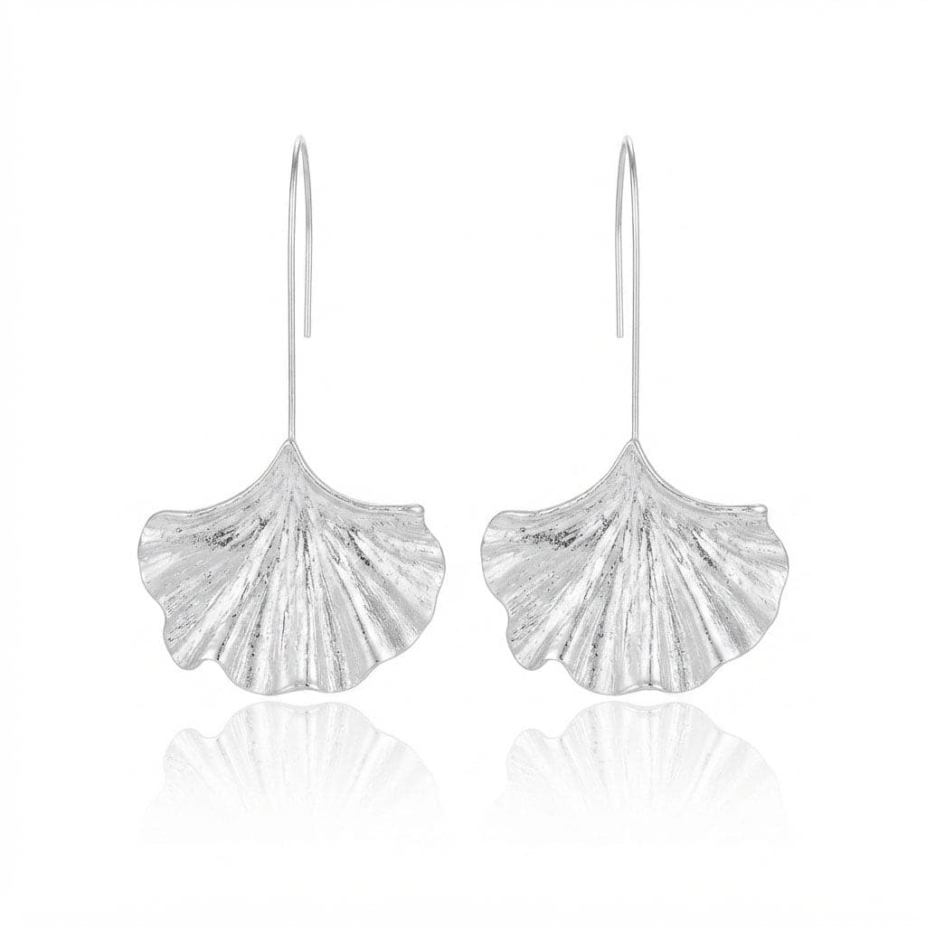 Silver-Plated Brass, Leaf-Shaped Dangle Earrings