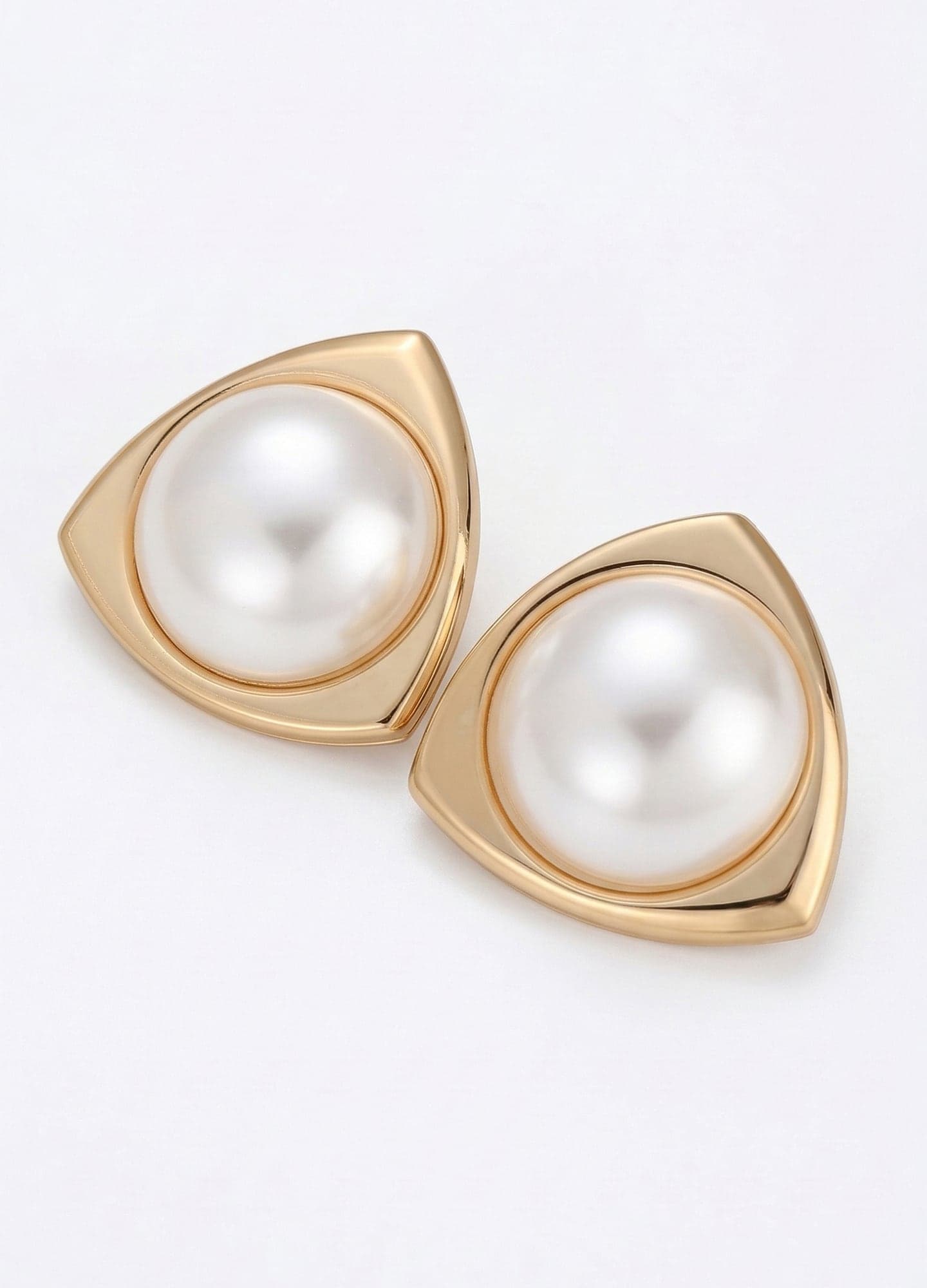 Gold-Plated Brass, Pearl-Detailed Triangle Oval Earrings