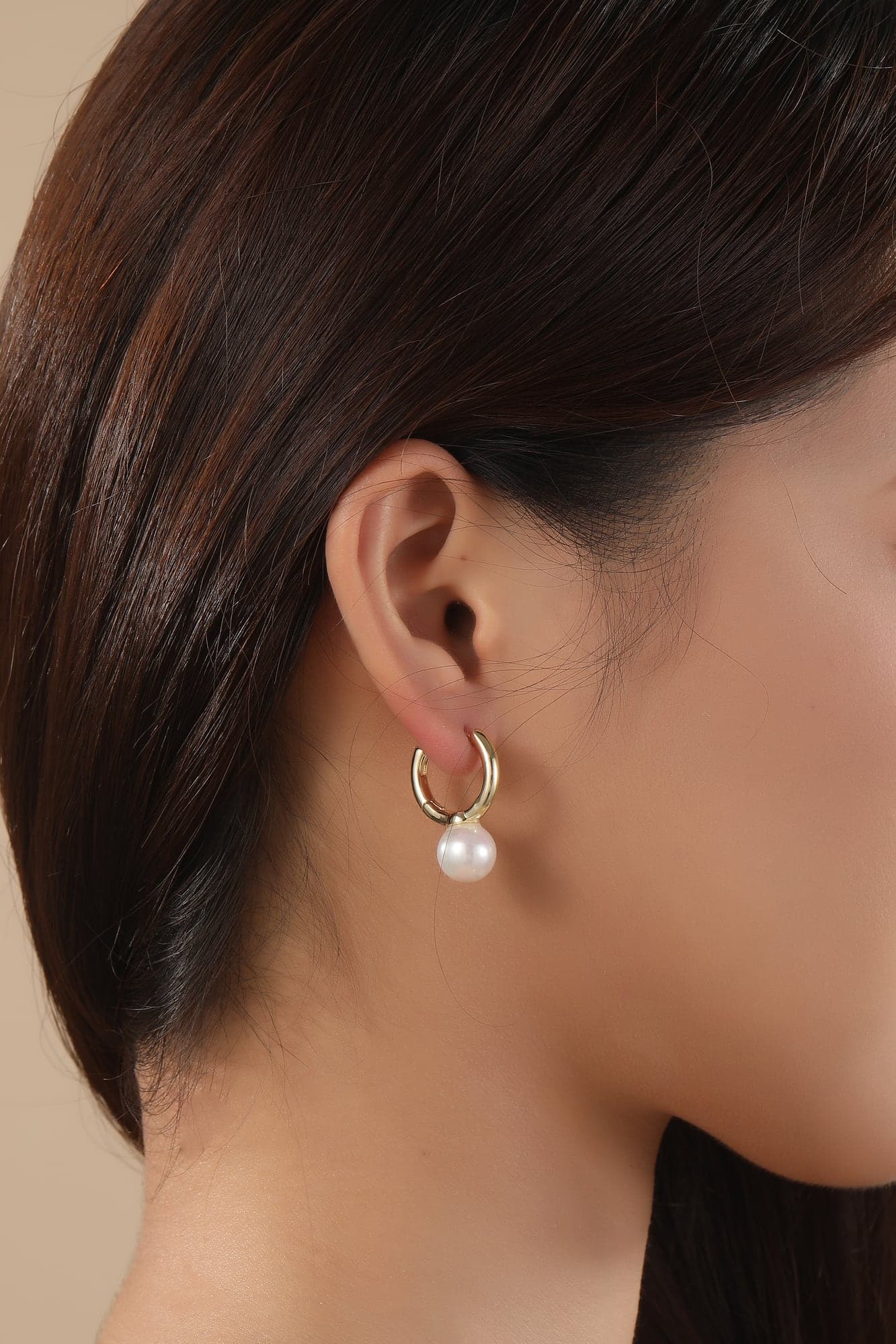 Gold-Plated Brass, Pearl Dangling Hoop Earrings