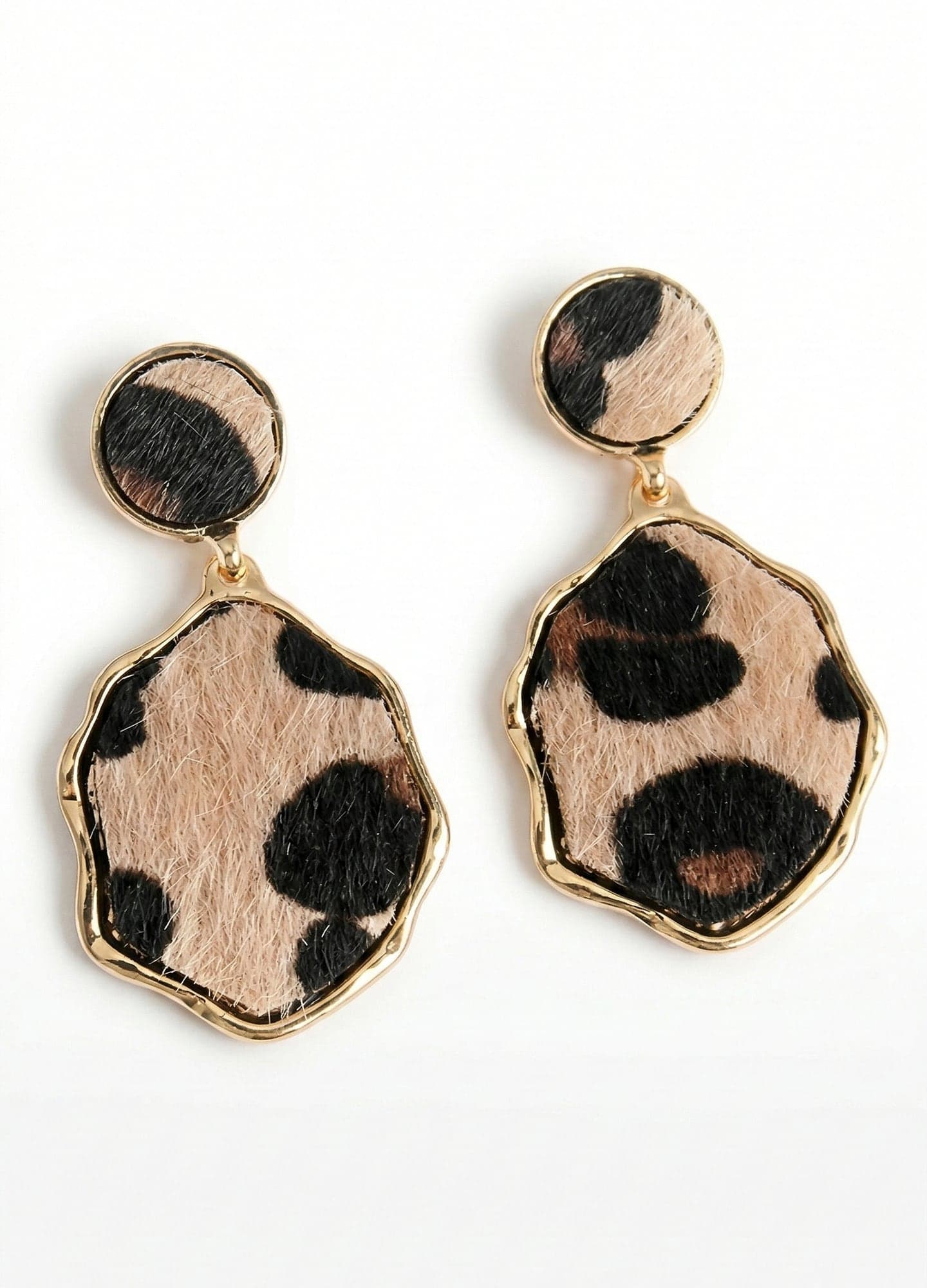 Gold-Plated Leopard-Print Teardrop Earrings in Brass