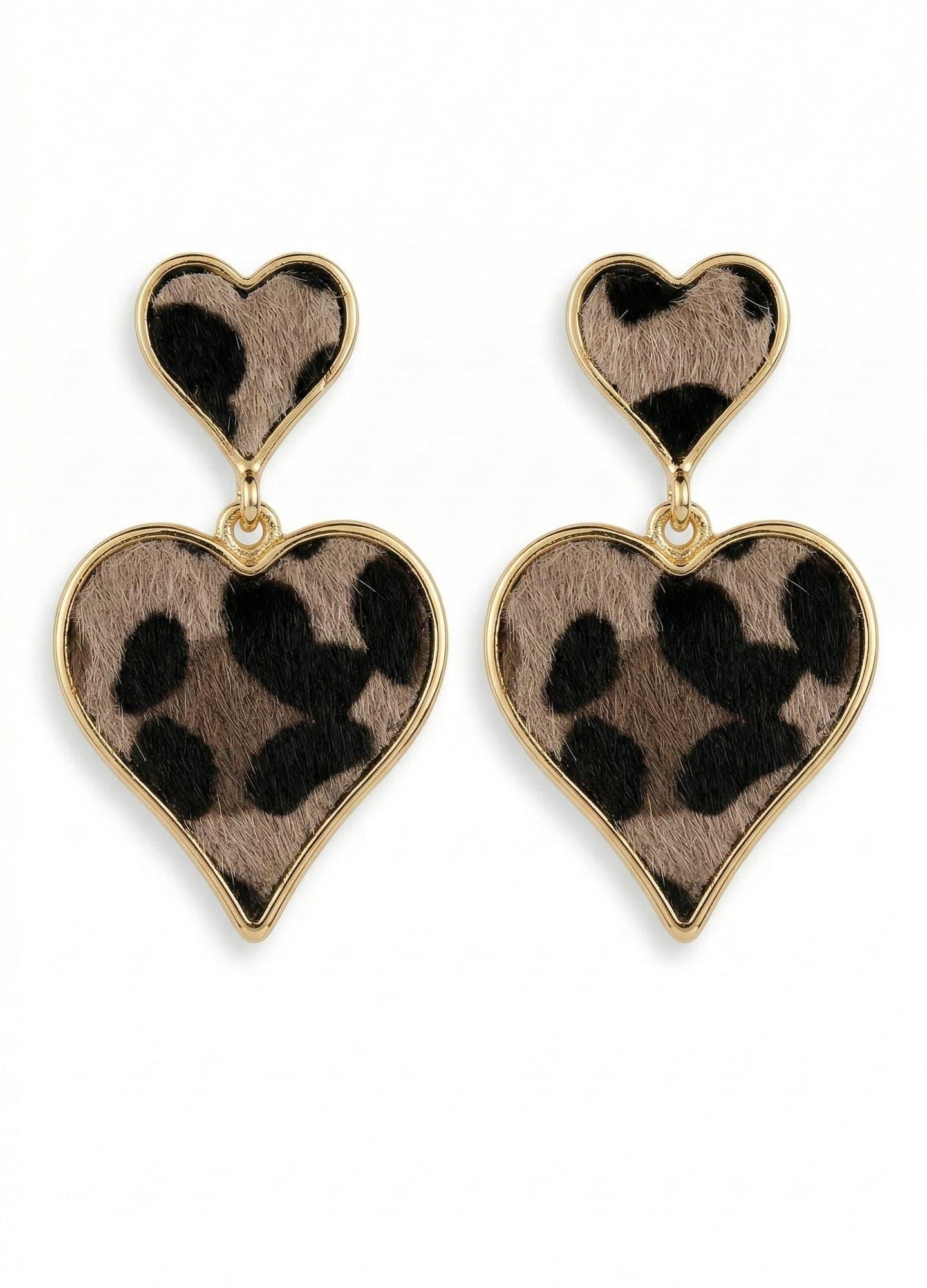 Gold-Plated Brass, Leopard-Print Heart Dangle Earrings