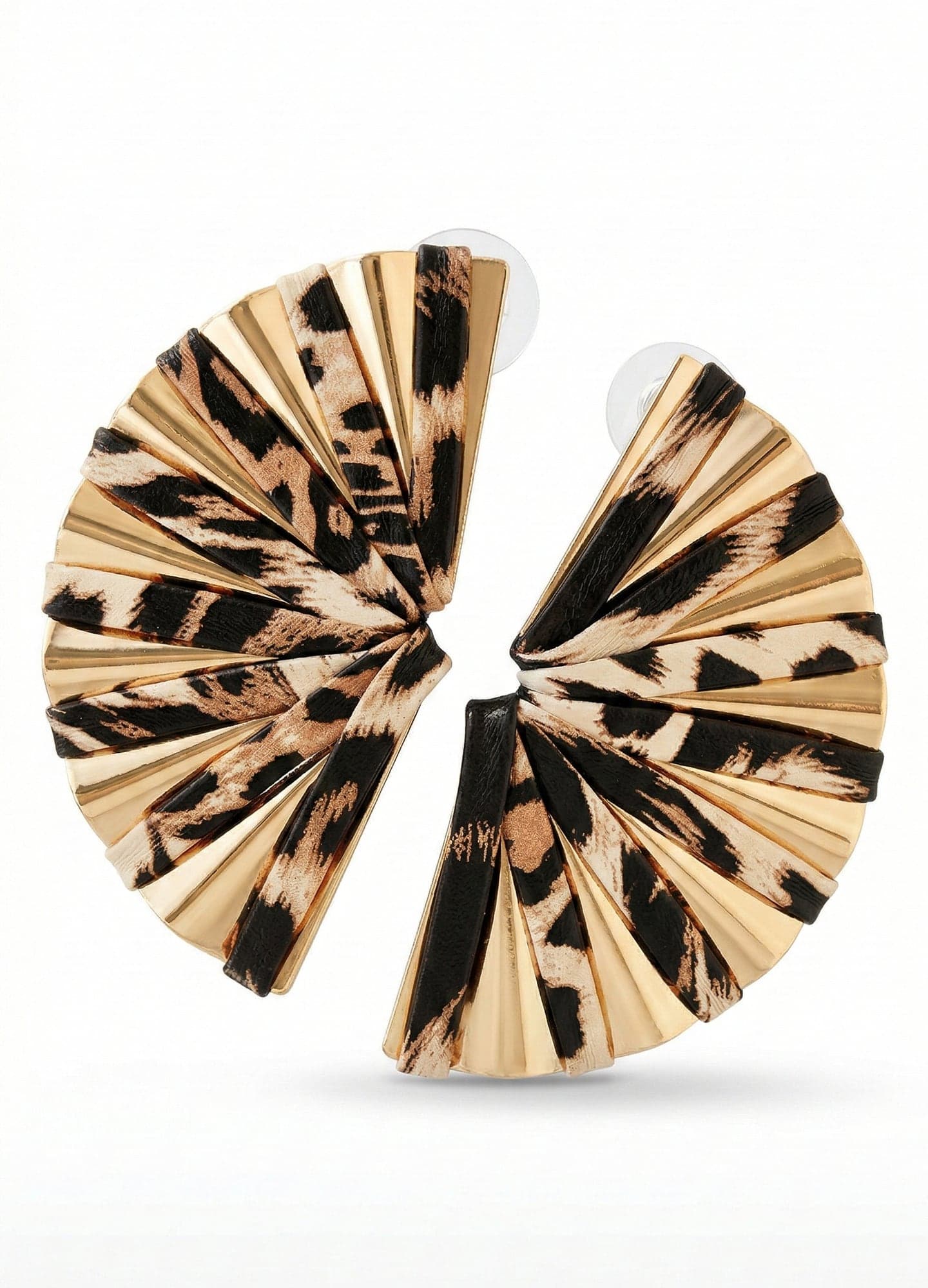 Gold-Plated Brass, Leopard-Print Fan-Shaped Earrings